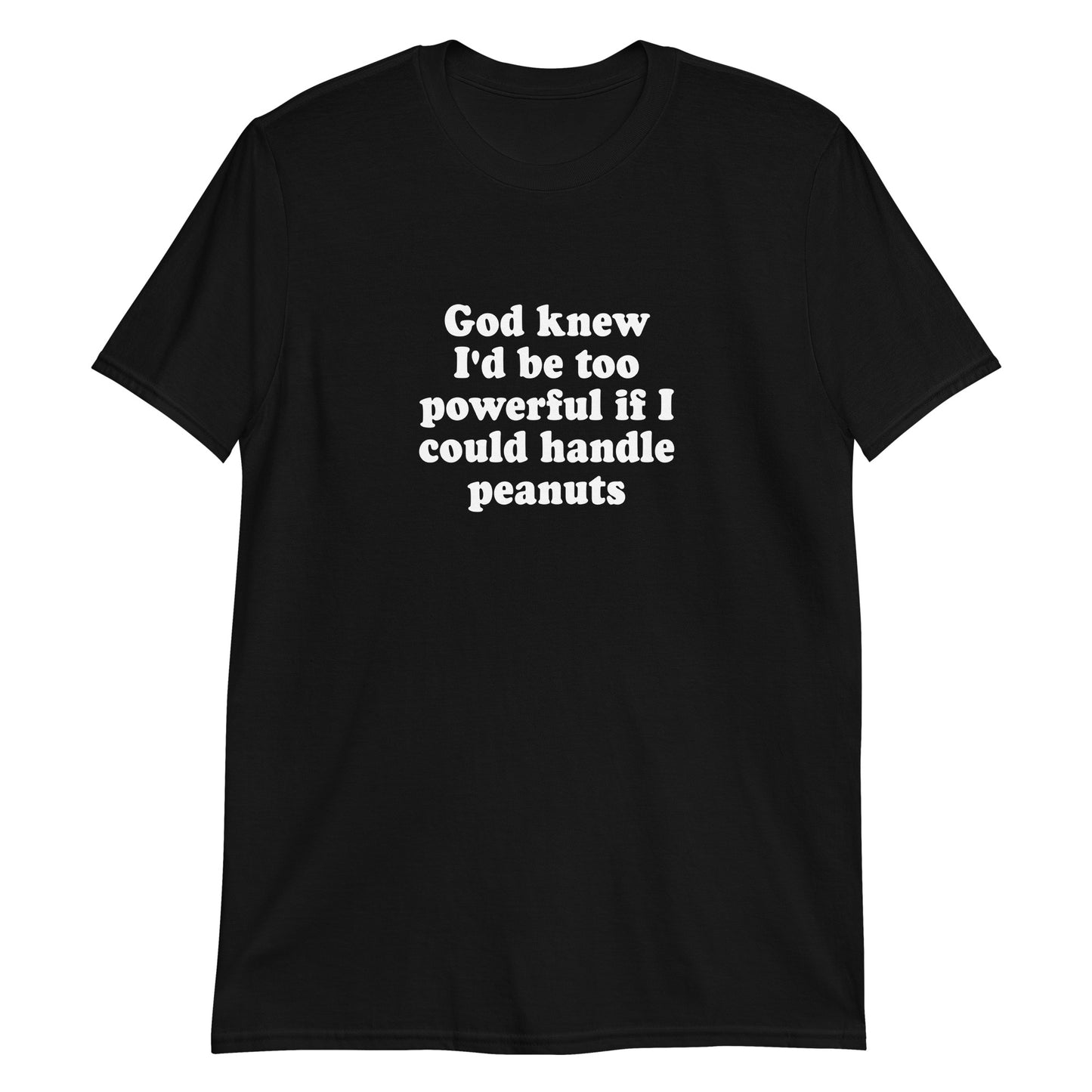 Black This funny peanut allergy t-shirt is soft, comfortable and made just for you. It's a classic cotton tee with a sarcastic saying, expertly printed on the front.