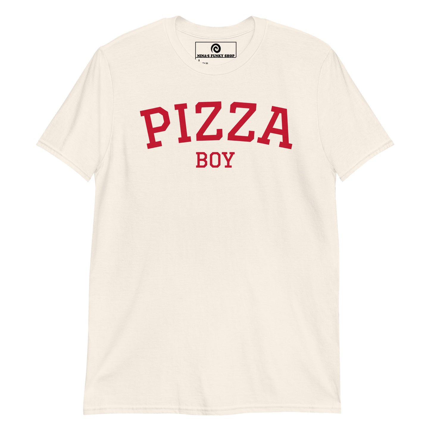 Light Beige Pizza Boy T-Shirt - Varsity Red