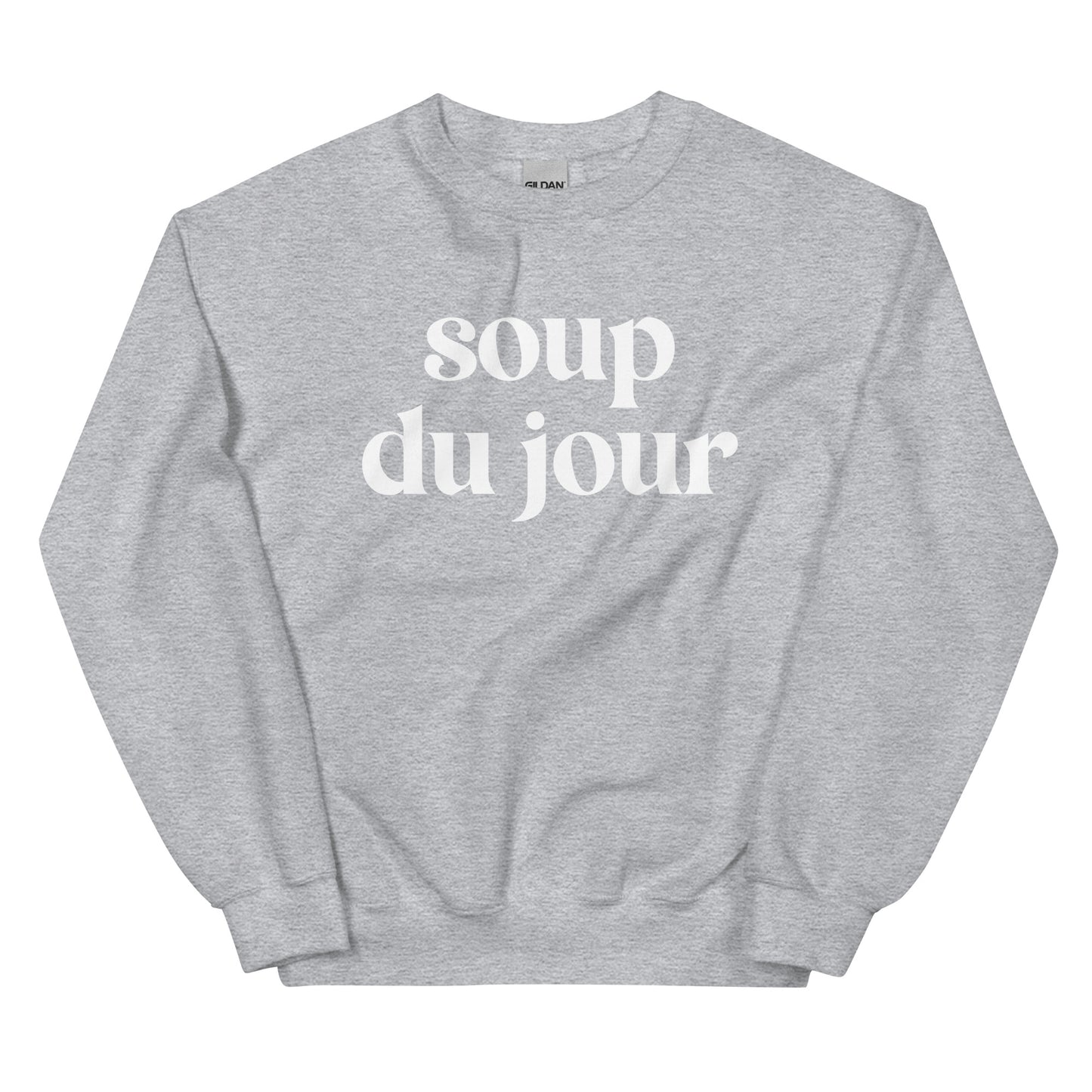 Light Gray Soup Du Jour Sweatshirt - Love soup? Our Soup Du Jour Crewneck Sweatshirt is super soft, cozy and expertly printed just for you! Eat your favorite soup in this funny sweatshirt or give it as a gift for your favorite soup enthusiast.