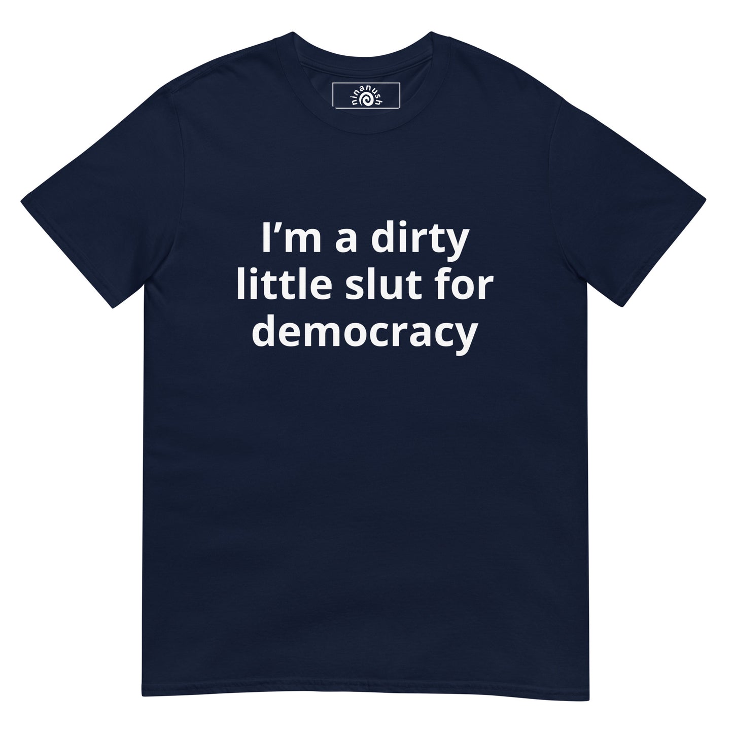 Navy sarcastic political t-shirt with funny democracy saying on the front