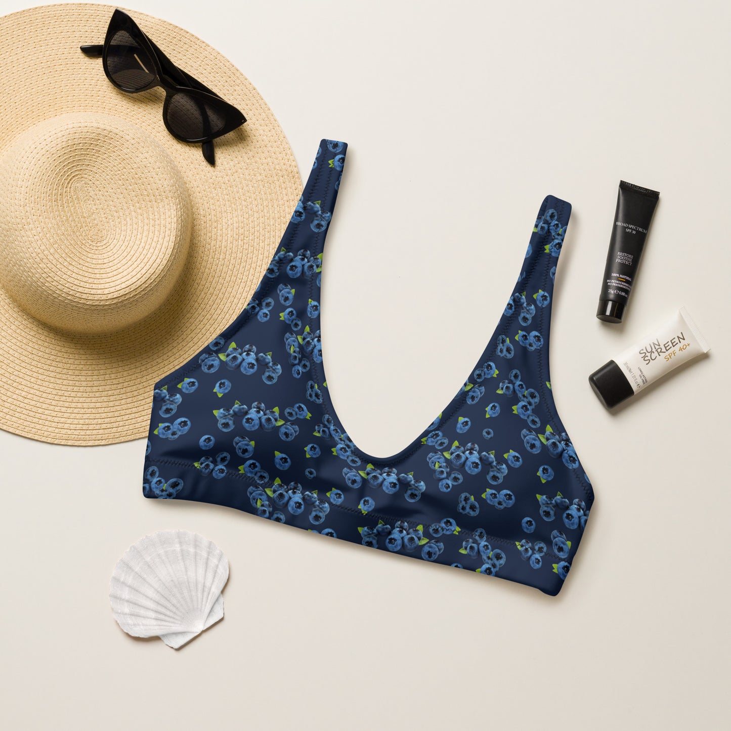 Navy Blue Blueberries Bikini Top