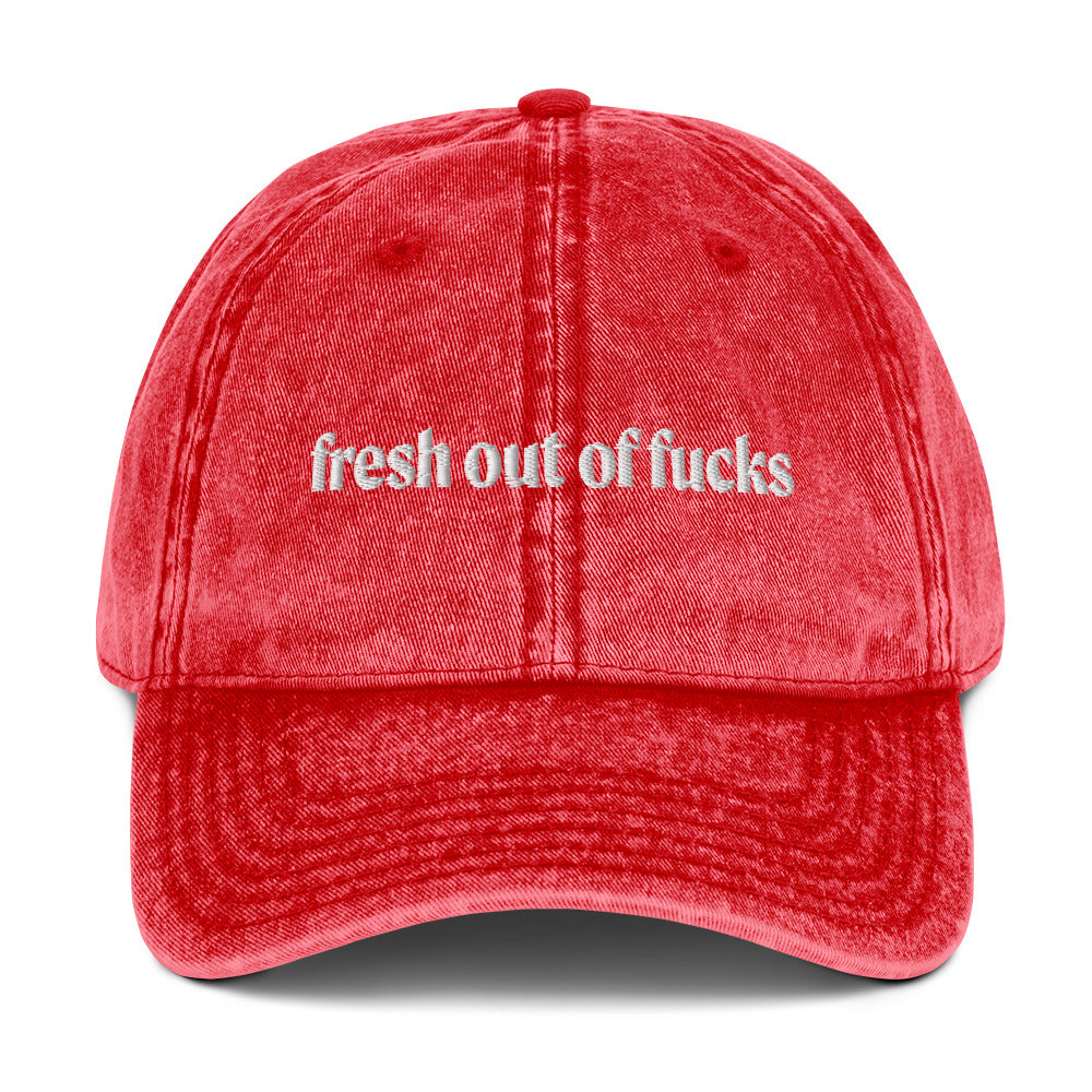 Red Fresh Out Of Fucks Vintage Dad Hat