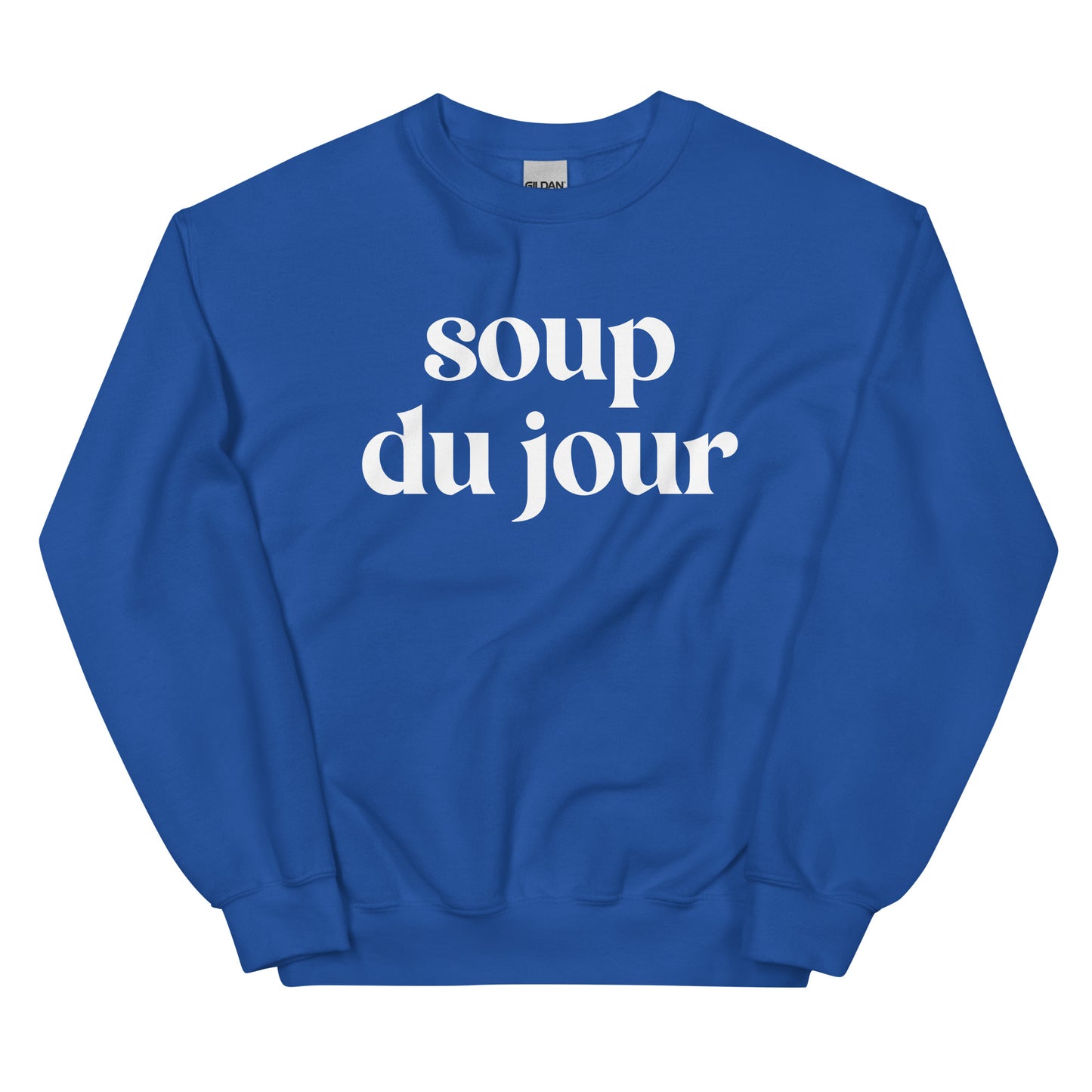 Royal Blue Soup Du Jour Sweatshirt - Love soup? Our Soup Du Jour Crewneck Sweatshirt is super soft, cozy and expertly printed just for you! Eat your favorite soup in this funny sweatshirt or give it as a gift for your favorite soup enthusiast.