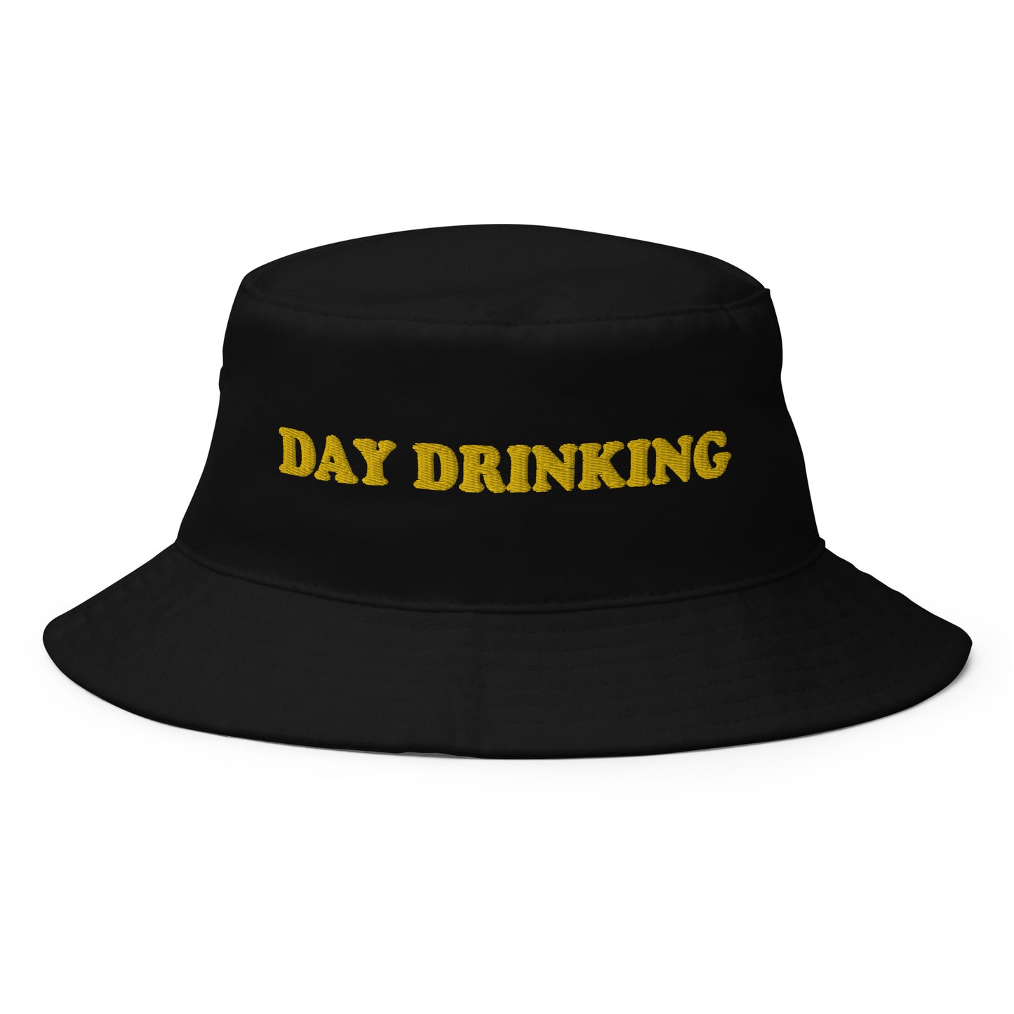 Black Day Drinking Hat - Looking for a funny bucket hat? A day drinking hat for summer? This Day Drinking Bucket Hat is just what you need! It's comfortable and comes in a variety of colors with a "day drinking", expertly embroidered across the front. The perfect bucket hat for day parties and everyday streetwear.