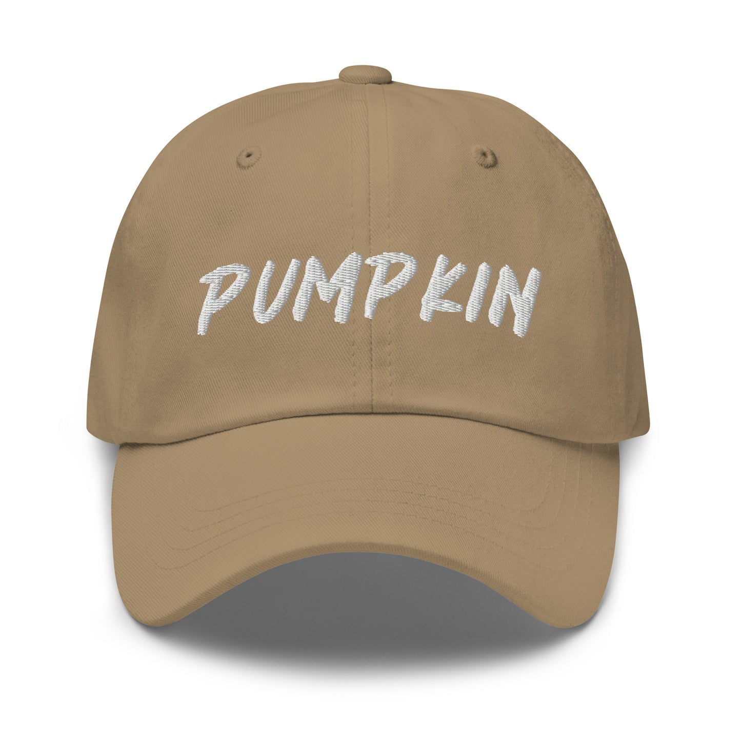 Khaki pumpkin dad hat from Nina's Funky Shop by ninanush - This pumpkin dad hat is not just for dads! It's a unisex dad hat, embroidered with the word "pumpkin" on the front. A classic dad hat for spooky season enthusiasts and pumpkin lovers of all kinds. Add a little personality to your everyday style with our unique pumpkin hat, designed by Nina and made just for you.