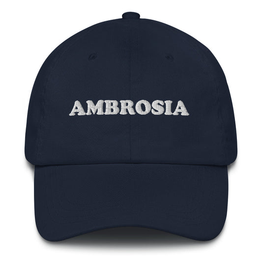 Weird navy dad hat -Show your love of ambrosia in this random ambrosia dad hat. It's a weird dad hat for foodies and ambrosia enthusiasts. The embroidered, unique dad hat is comfortable and made just for you. Celebrate your favorite foods and make a statement and wear this dad hat everyday or give it as a funny gift for foodies.