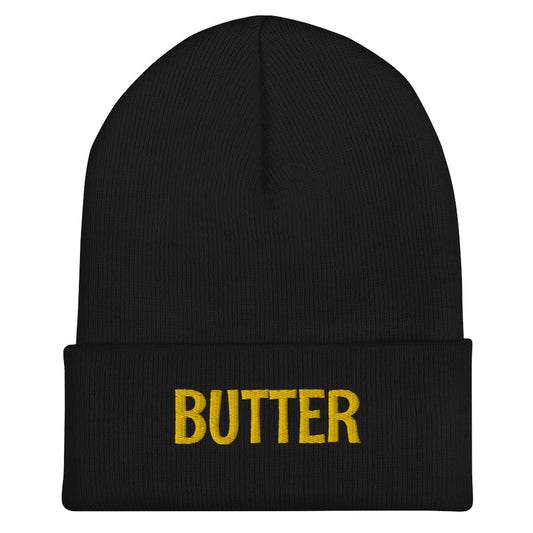 Black Butter Beanie from Nina's Funky Shop - Do you love butter? Looking for a funny gift? Our Butter Beanie is warm, cozy and the perfect funny winter hat for foodies of all kinds. It comes in a variety of colors with "butter", expertly embroidered across the front. A statement hat for butter lovers, designed by Nina and made just for you!