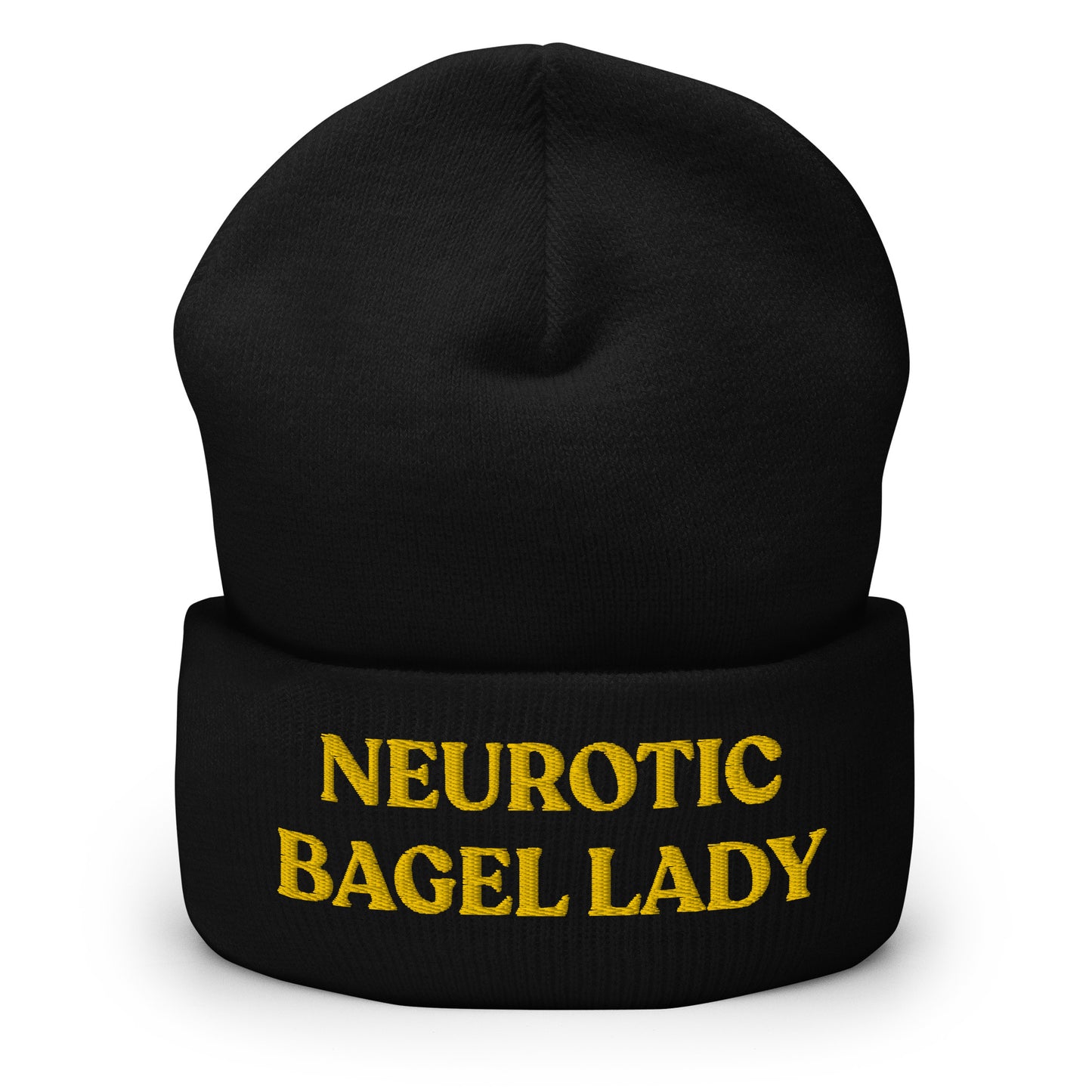 Black - Are you a little neurotic? A proud bagel enthusiast? Our Neurotic Bagel Lady Beanie is just what you need! It's warm, cozy and a funny winter hat for bagel lovers and foodies of all kinds. Looking for something personalized? A different embroidery color? Shoot us an email!
