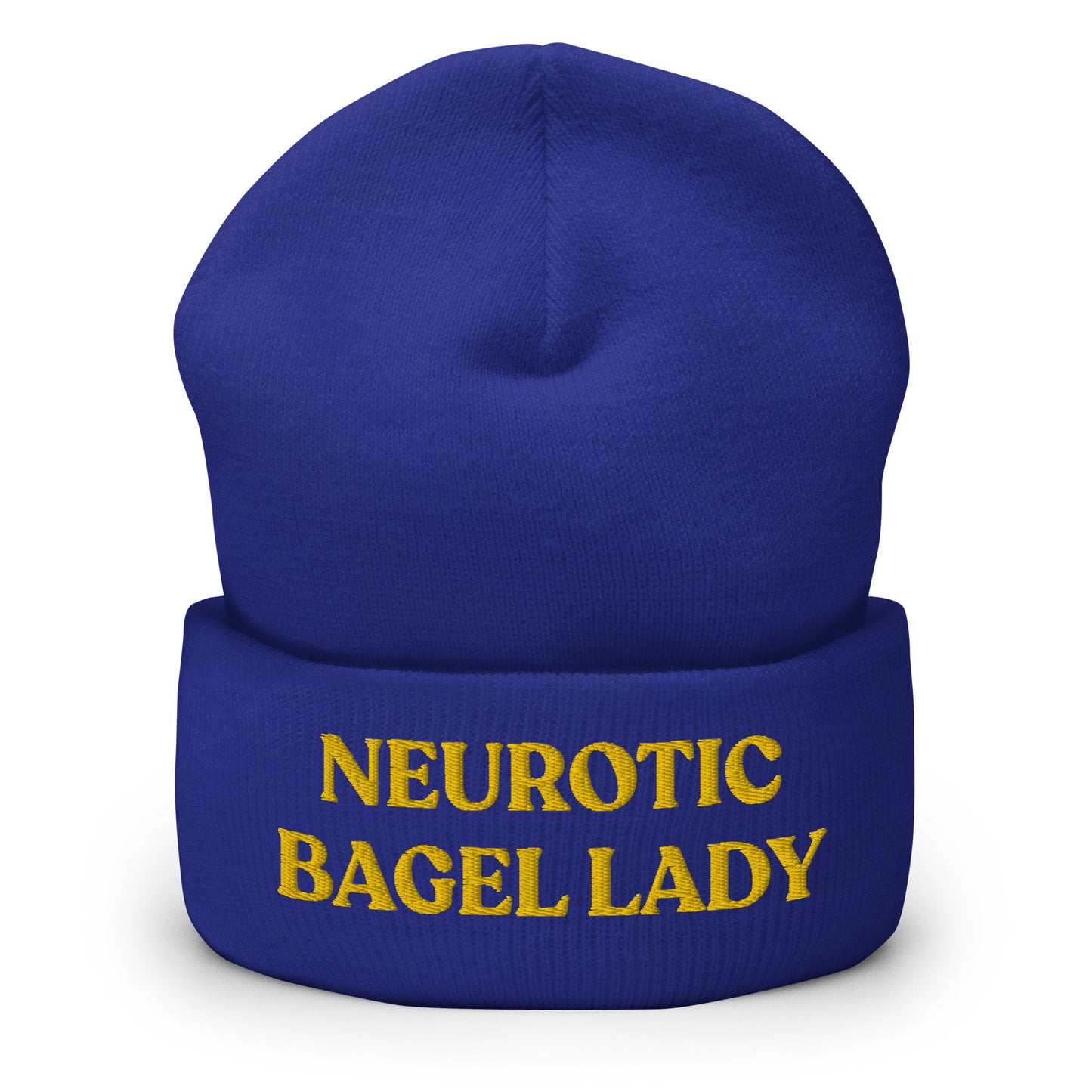 Royal Blue - Are you a little neurotic? A proud bagel enthusiast? Our Neurotic Bagel Lady Beanie is just what you need! It's warm, cozy and a funny winter hat for bagel lovers and foodies of all kinds. Looking for something personalized? A different embroidery color? Shoot us an email!