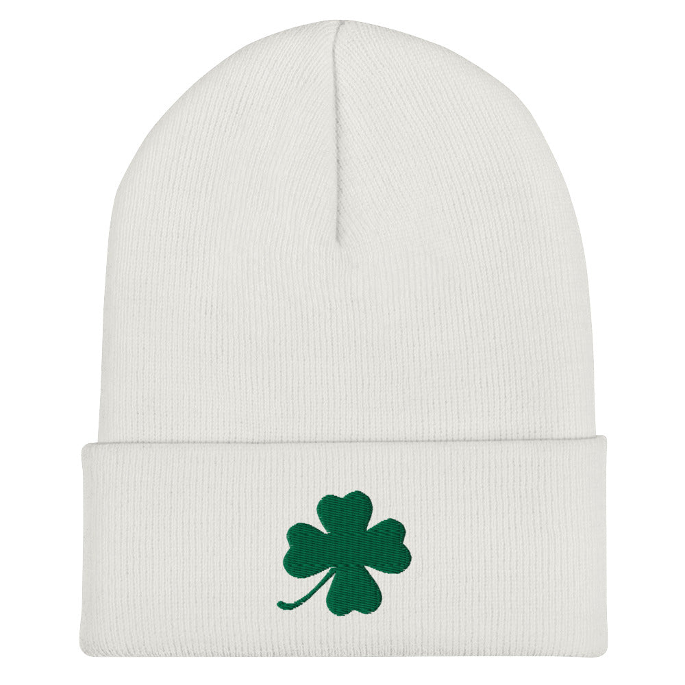 White four leaf clover hat - Our Four Leaf Clover Beanie is warm, cozy and just what you need. It comes in a variety of colors with a green four leaf clover, expertly embroidered on the front. Designed by Nina and made just for you! Looking for something personalized? A different embroidery color? Shoot us an email!