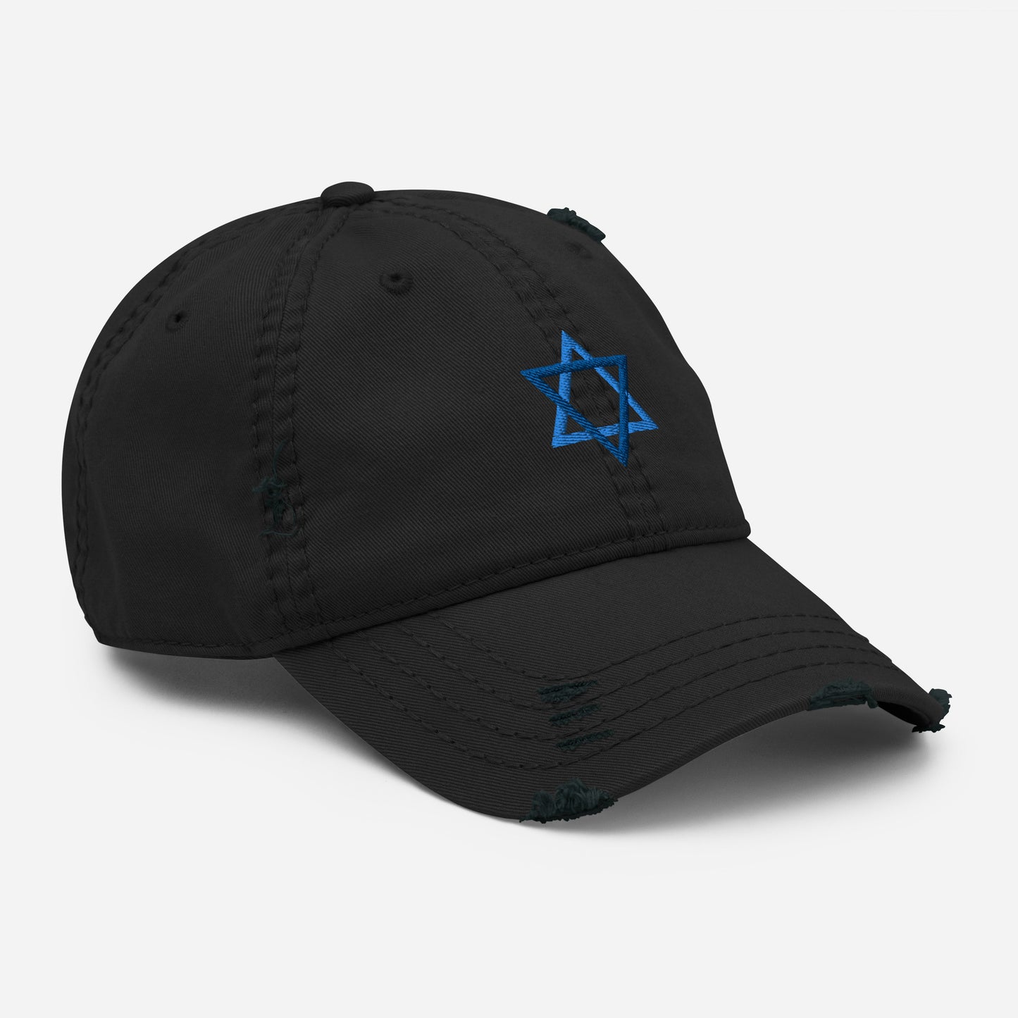 Black Magen David Hat - Our Jewish Star Hat is made of comfortable cotton with an adjustable Velcro closure and a blue Star Of David, expertly embroidered on the front. The perfect hat for everyday streetwear to make a statement and show off your Jewish Pride.