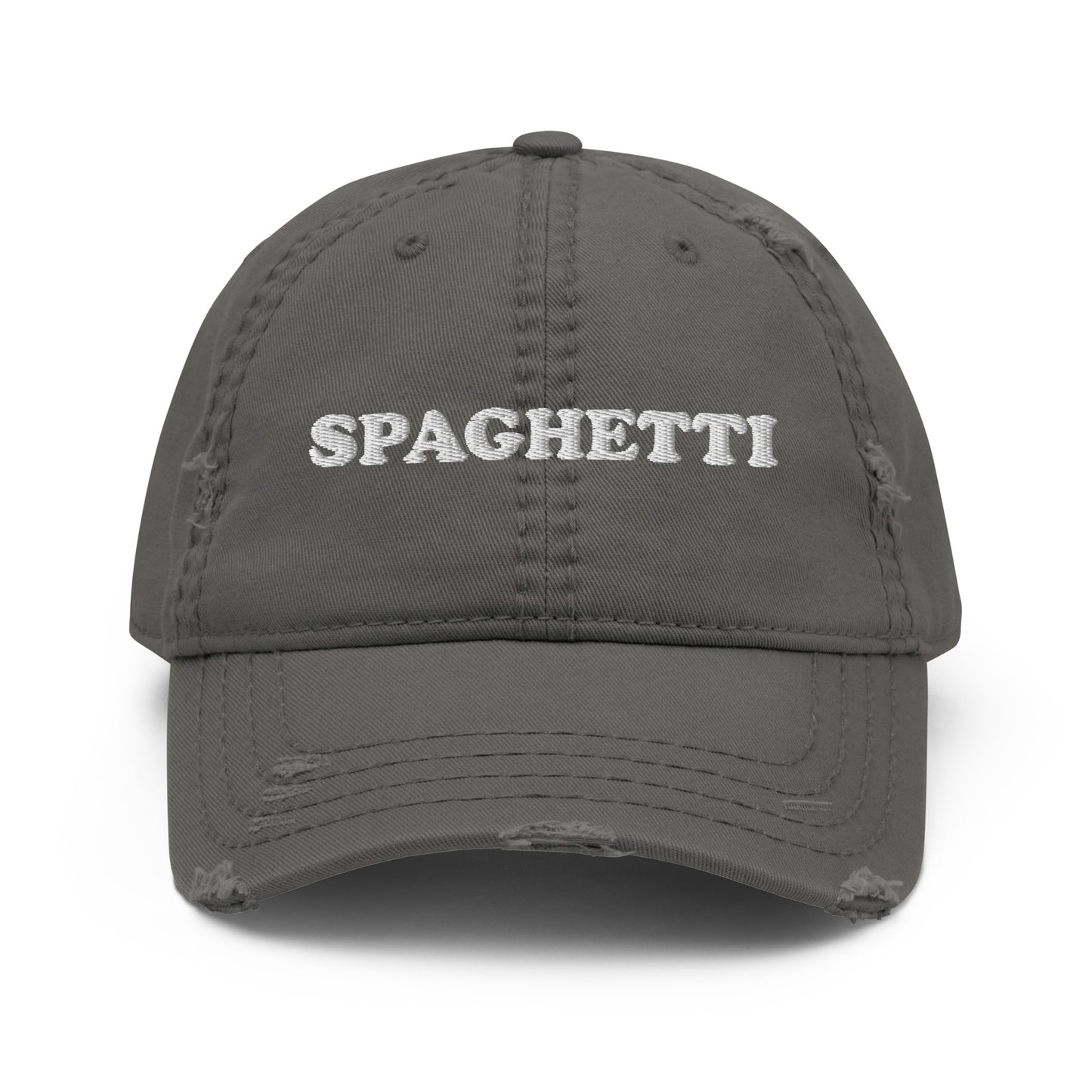 Gray Spaghetti Hat - Love spaghetti? Looking for a gift for your favorite pasta enthusiast? This Spaghetti Hat is made of comfortable cotton with an adjustable closure and "Spaghetti", expertly embroidered on the front. A funny foodie hat, designed by Nina and made just for you! Looking for something personalized? Shoot us an email!