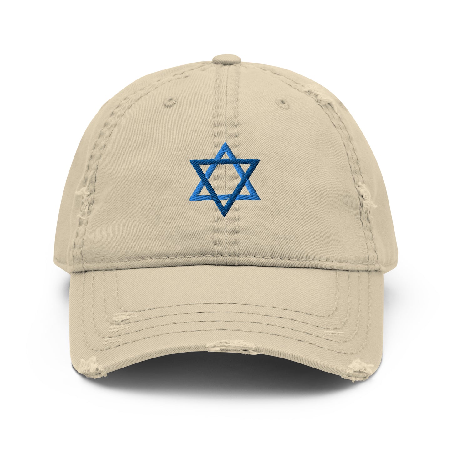 Khaki Magen David Hat - Our Jewish Star Hat is made of comfortable cotton with an adjustable Velcro closure and a blue Star Of David, expertly embroidered on the front. The perfect hat for everyday streetwear to make a statement and show off your Jewish Pride.