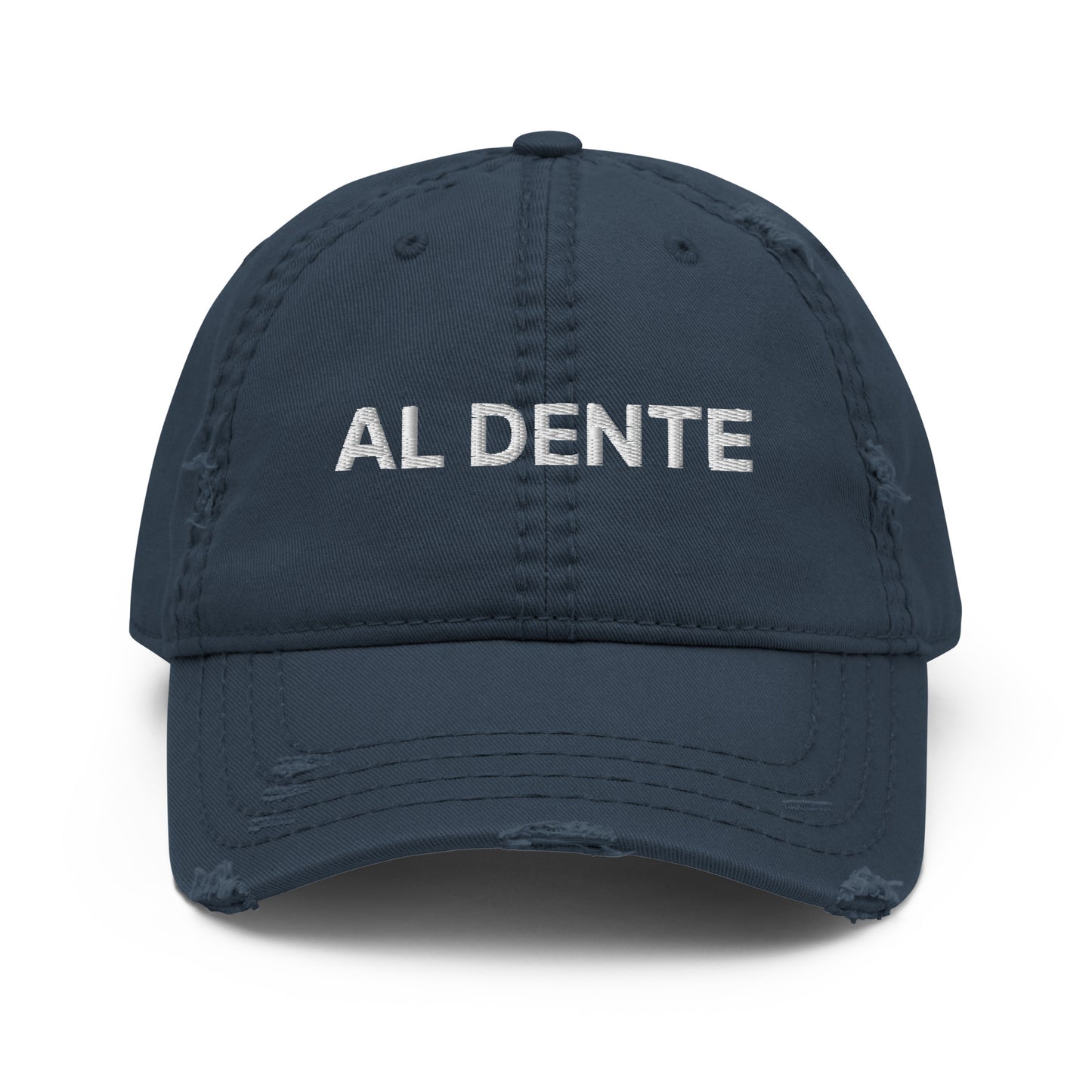 Navy Al Dente Hat - This cotton Al Dente Hat is comfortable with an adjustable closure and "Al Dente", expertly embroidered on the front. A funny foodie hat, designed by Nina and made just for you! Looking for something personalized? Shoot us an email!