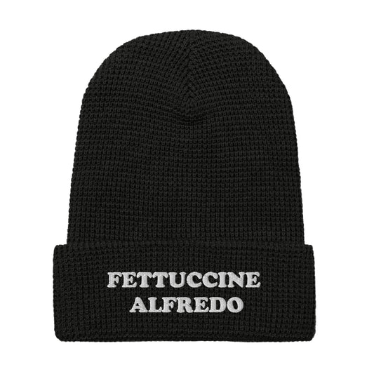 Fettuccine Alfredo Waffle Beanie - White Embroidery - ninanush