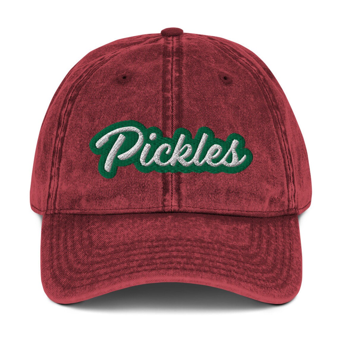 Red pickles dad hat - The Pickles Dad Hat! A comfortable and unique dad hat for pickle lovers. This vintage-style hat is the perfect statement hat for pickle enthusiasts. If you're a pickle lover or a fan of funny food hats, this weird dad hat is not only is it a stylish choice for everyday wear, but an excellent gift for pickle lovers.