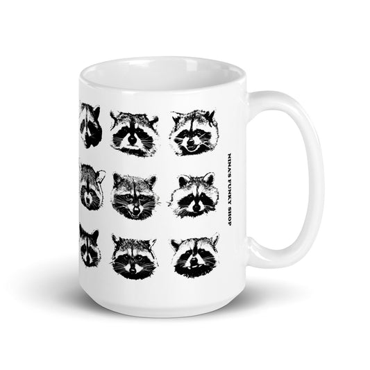 Nine Naughty Raccoon Faces Mug - ninanush