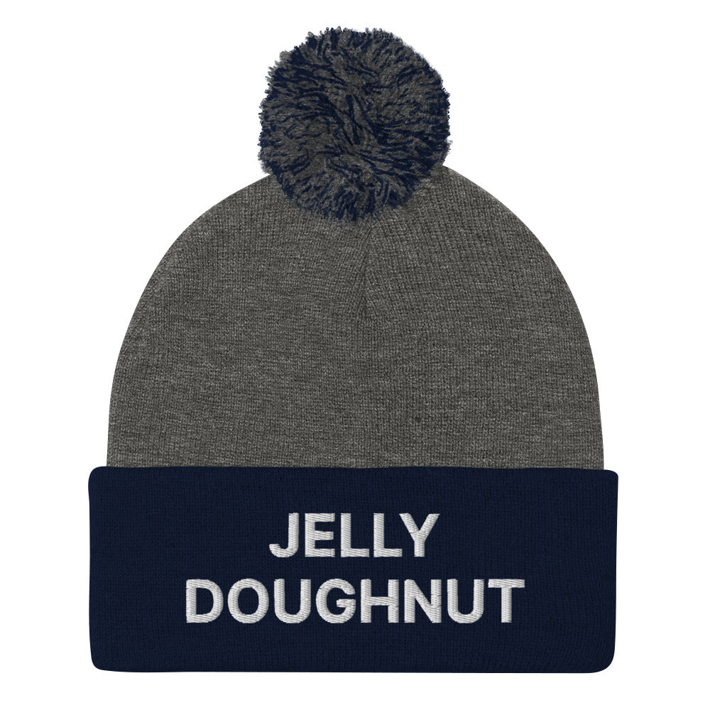 Navy and gray Jelly Doughnut Beanie from Nina's Funky Shop by ninanush - Do you love Jelly Doughnuts? Looking for a fun gift for a foodie? This warm and cozy, embroidered beanie is just what you need. Celebrate your favorite foods in style with this Jelly Doughnut Beanie. Perfect for jelly doughnut lovers and foodies of all kinds. Celebrate your favorite foods with our funny foodie apparel.