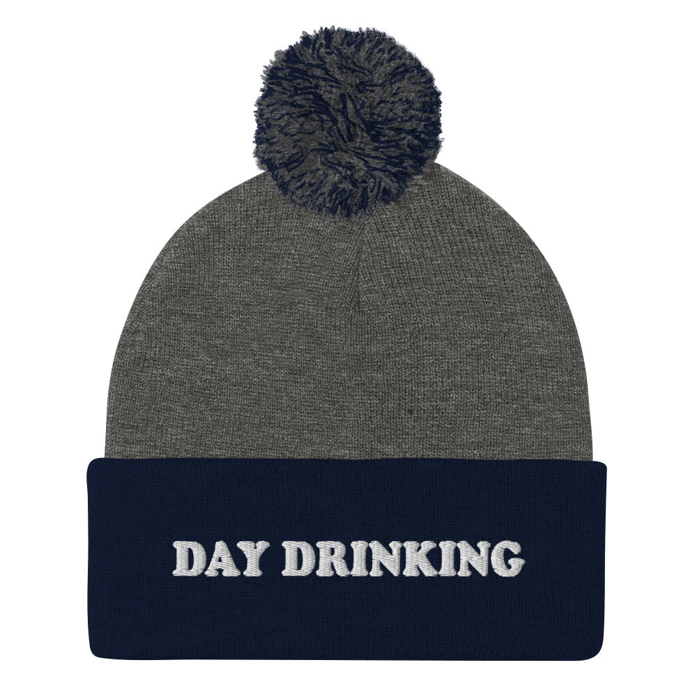 Navy and Gray Day Drinking Hat - A warm and cozy day drinking hat. Embroidered and made just for you! Looking for something personalized? A different embroidery color? Shoot us an email or check out our customizable apparel!