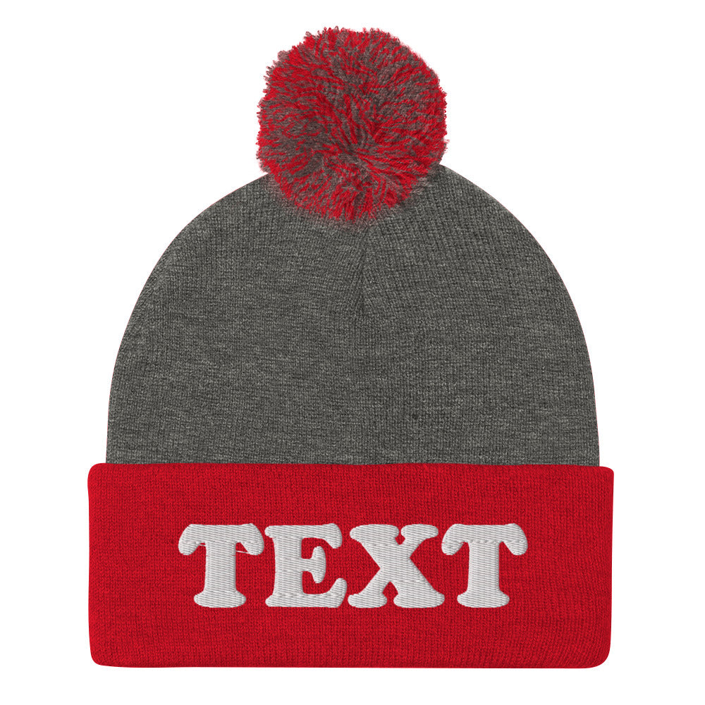 Red and Gray Custom Beanie from Nina's Funky Shop by ninanush - Looking for a unique embroidered beanie? A personal gift for a friend? Design your beanie right here with us! Just add your personalized text and create your new favorite hat. A classic pom pom beanie that's warm, cozy and made just for you! It comes in a variety of colors with "Your Custom Text", embroidered on the front.