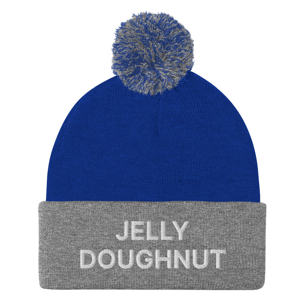 Royal blue and gray Jelly Doughnut Beanie from Nina's Funky Shop by ninanush - Do you love Jelly Doughnuts? Looking for a fun gift for a foodie? This warm and cozy, embroidered beanie is just what you need. Celebrate your favorite foods in style with this Jelly Doughnut Beanie. Perfect for jelly doughnut lovers and foodies of all kinds. Celebrate your favorite foods with our funny foodie apparel.