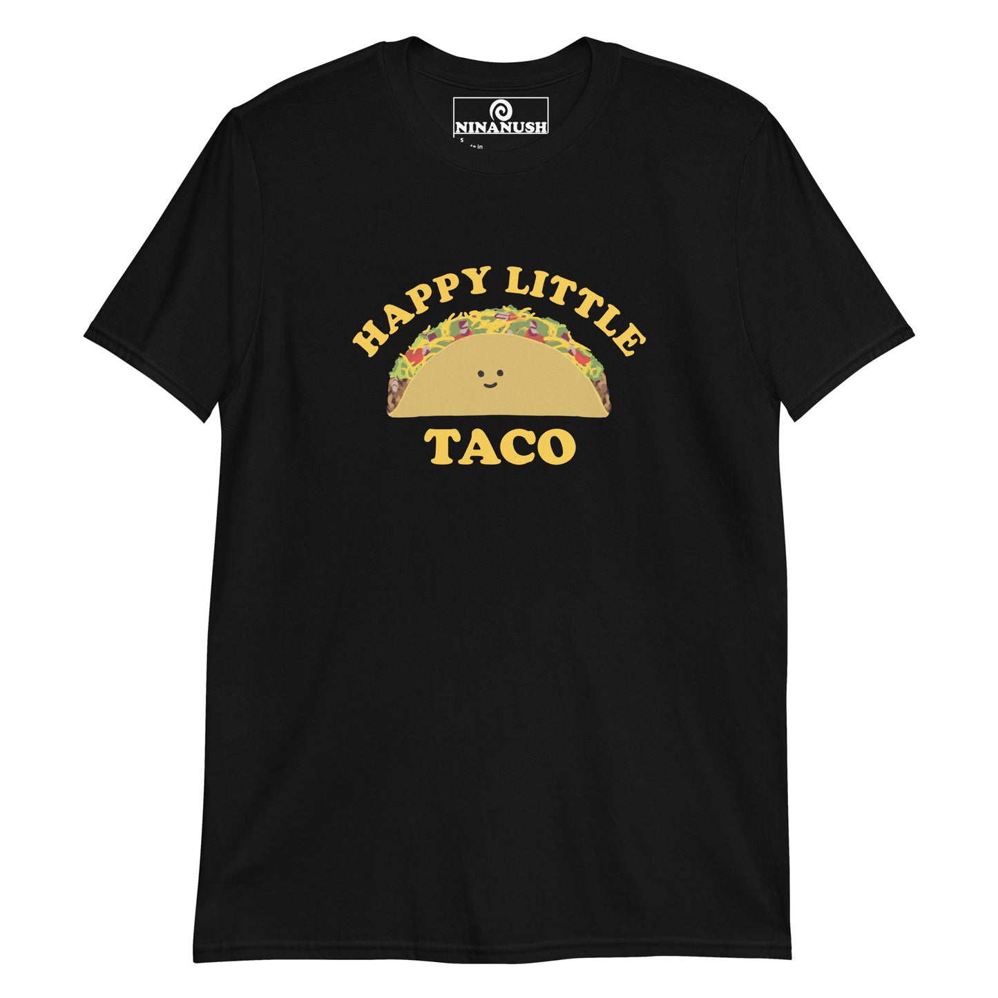 Black happy little taco t-shirt for taco lovers - A happy little taco t-shirt for taco enthusiasts. This unique taco design is colorful and printed on a classic tee. Embrace your inner taco and let your passion for food shine with this eye-catching cute taco graphic tee. Wear this funny taco tee as everyday streetwear or give it as a gift to your favorite taco lover.