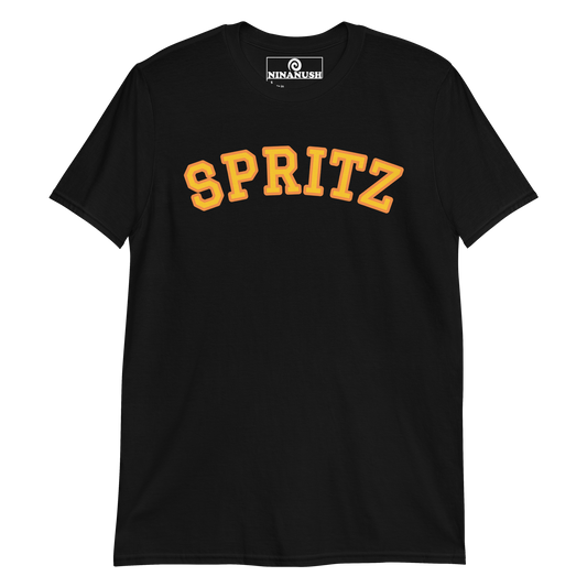 Black and orange Aperol spritz lover t-shirt - A colorful Spritz T-Shirt. Made from soft and comfortable cotton, this unique drink shirt is funny, eye catching and made just for you. A perfect T-shirt for spritz enthusiasts, this cocktail shirt is sure to stand out and make a statement. Wear it as everyday streetwear or give it as a gift for a spritz cocktail lover.