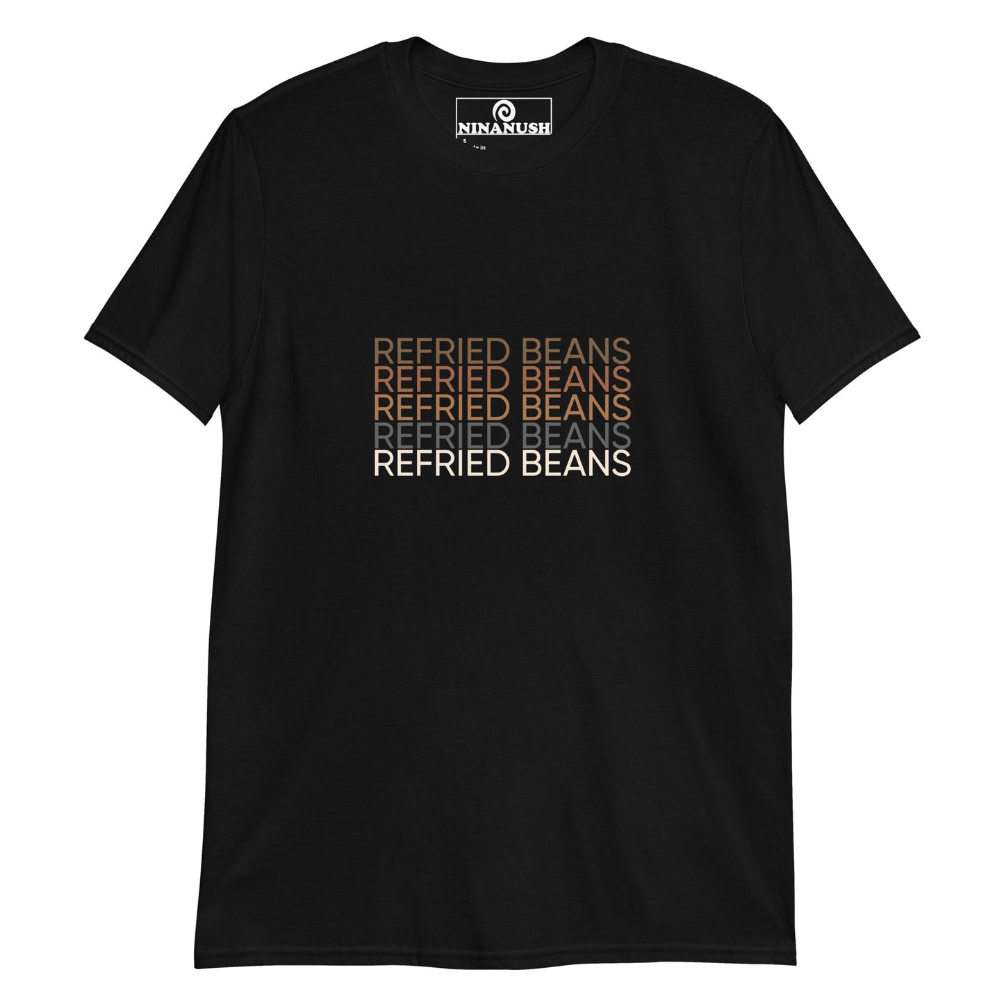 Black refried beans t-shirt - Eat your favorite refried beans in style with this statement t-shirt for bean enthusiasts and foodies of all kinds. It's a classic cotton t-shirt with the words "refried beans" printed on the front in shades of brown. If you're a passionate refried bean aficionado, this funny foodie shirt is just what you need.