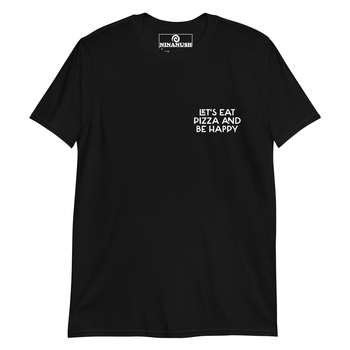 Black let's eat pizza and be happy saying t-shirt from Nina's Funky Shop by ninanush - This funky foodie t-shirt is the perfect shirt for pizza lovers. It's a classic cotton shirt that's soft and comfortable with the words "Let's eat pizza and be happy" expertly printed on the front. Add a little personality to your style in this pizza enthusiast tee shirt, or give it as a gift for a quirky tee aficionado.