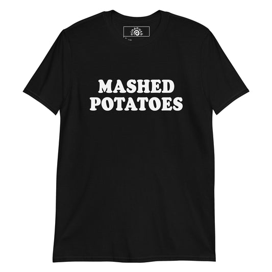 Black Gray Mashed Potatoes T-shirt from Nina's Funky Shop by ninanush - Do you love mashed potatoes? Looking for a funny foodie gift? Our mashed potatoes T-shirt is soft, comfortable and just what you need. It's a unisex crewneck t-shirt that comes in a variety of colors with "Mashed Potatoes", expertly printed on the front. A funny foodie t-shirt for mashed potato enthusiasts and foodies of all kinds.