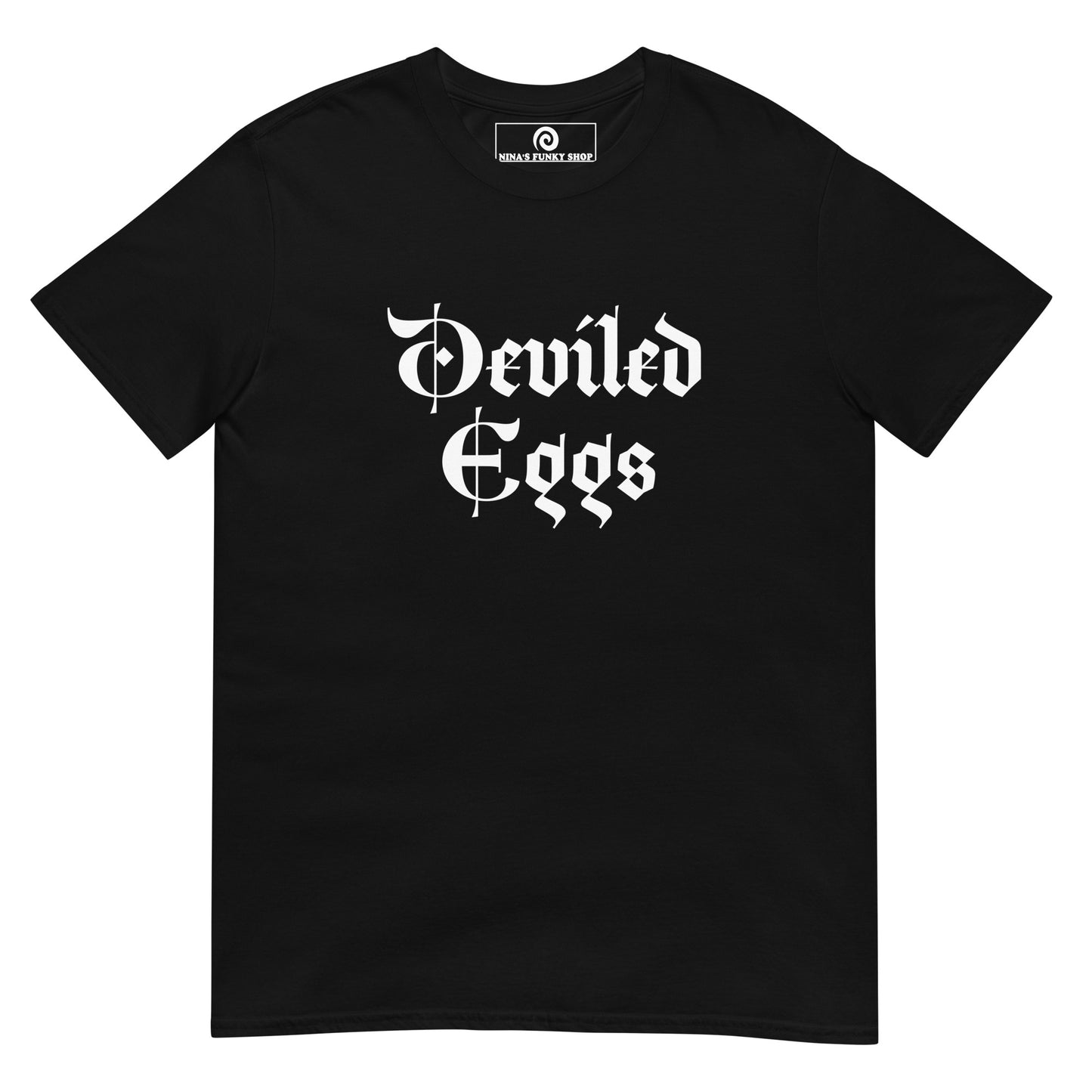Black Deviled Eggs T-Shirt - Big fan of Deviled Eggs? Looking for a gift for a foodie? Our Deviled Eggs T-Shirt is soft, comfortable and made just for you. It's a funny t-shirt that comes in a variety of colors with "deviled eggs", expertly printed on the front.
