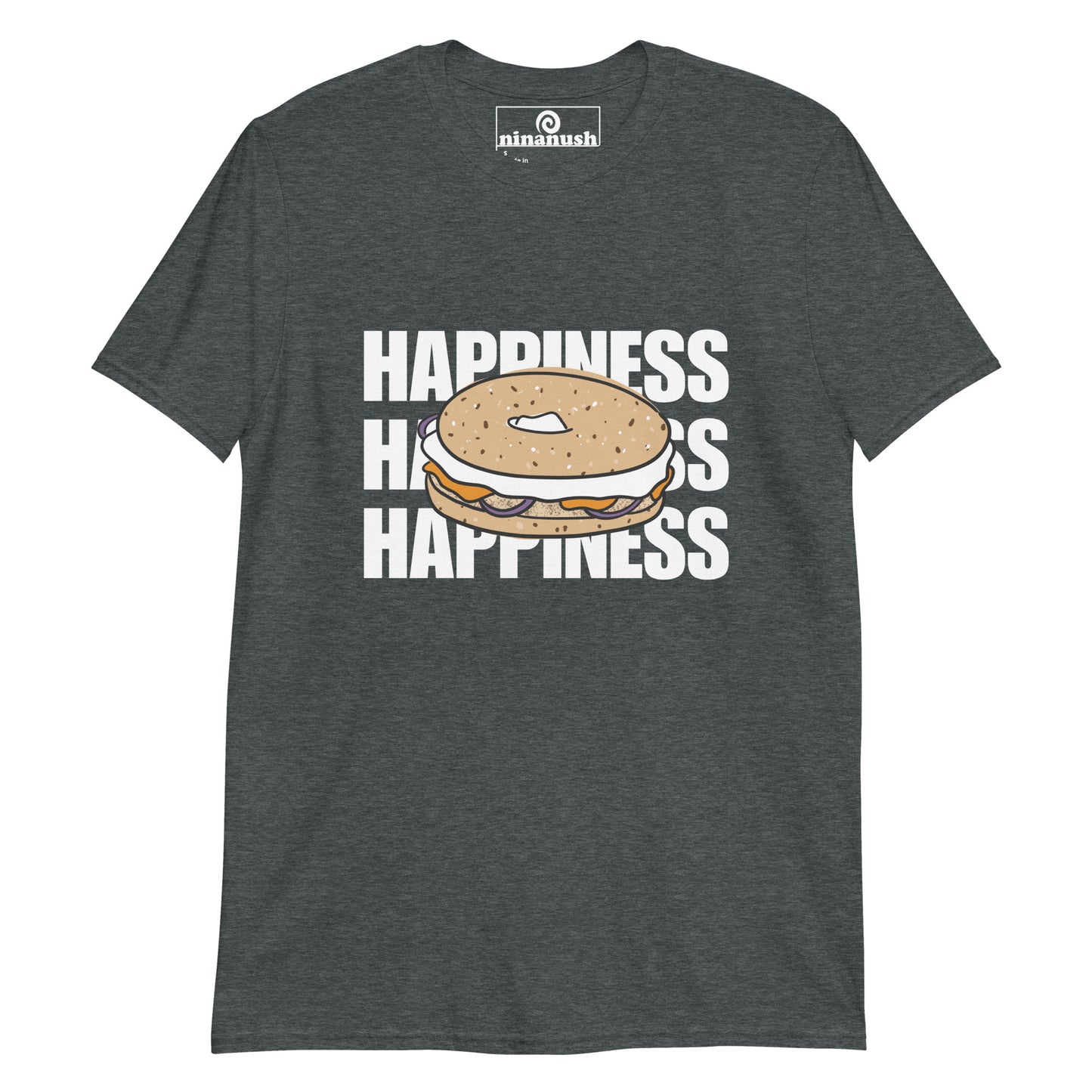 Gray happy bagel shirt -Do bagels make you happy? This unique bagel shirt is soft, comfortable and made just for you. Show off your love of bagels in this funny bagel lover t-shirt. It's a colorful and funky shirt for foodies of all kinds and everything bagel enthusiasts. Give this weird graphic tee as a gift for foodies or wear it on your everyday bagel adventures.