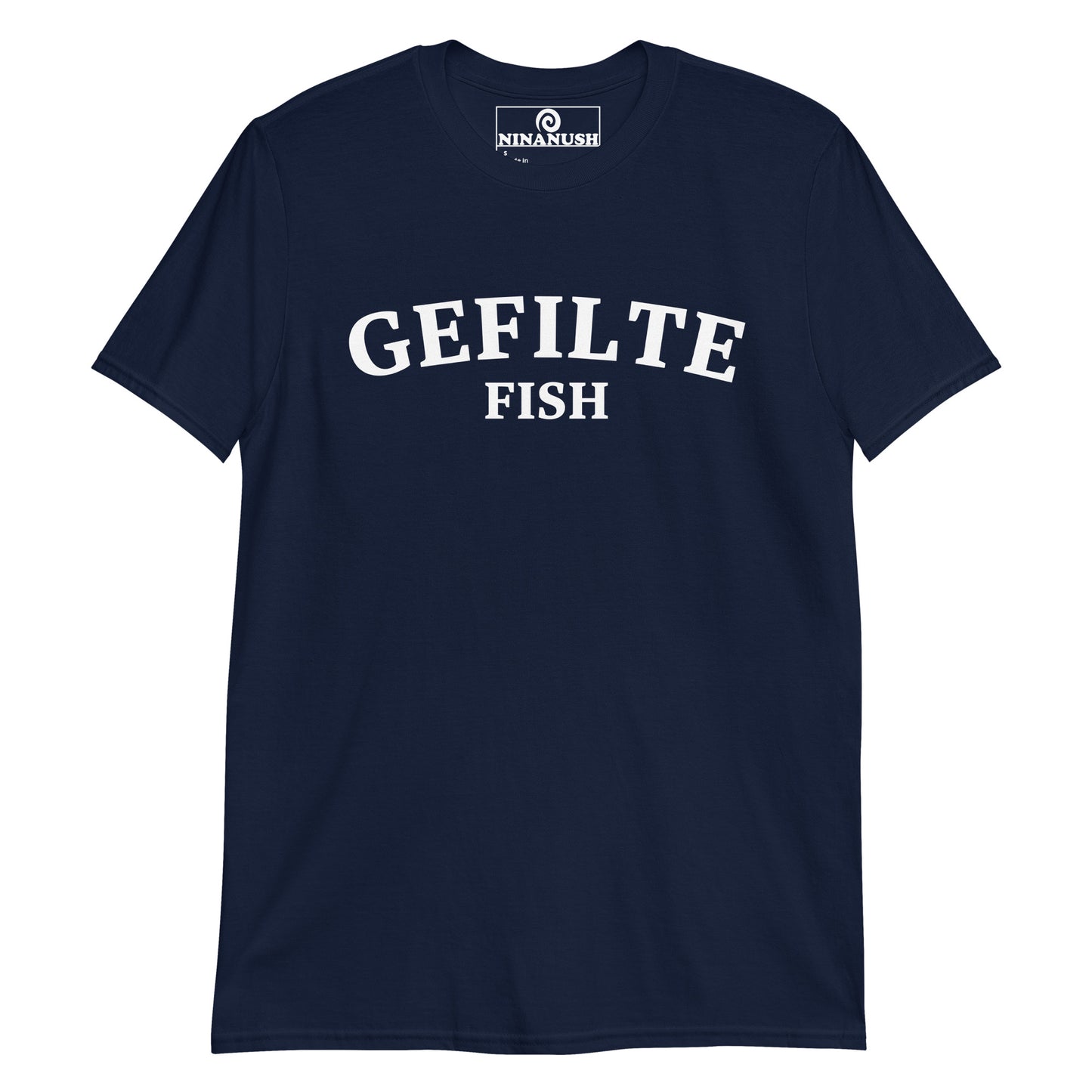 Navy gefilte fish shirt - If you love classic Ashkenazi food like gefilte fish, make a statement in this gefilte fish t-shirt. It's a funny Jewish food shirt that is soft, comfortable and sure to turn heads. Show your love for traditional Eastern European Jewish food in this weird foodie t-shirt. A quirky everyday tee or funny gift for an Ashkenazi.