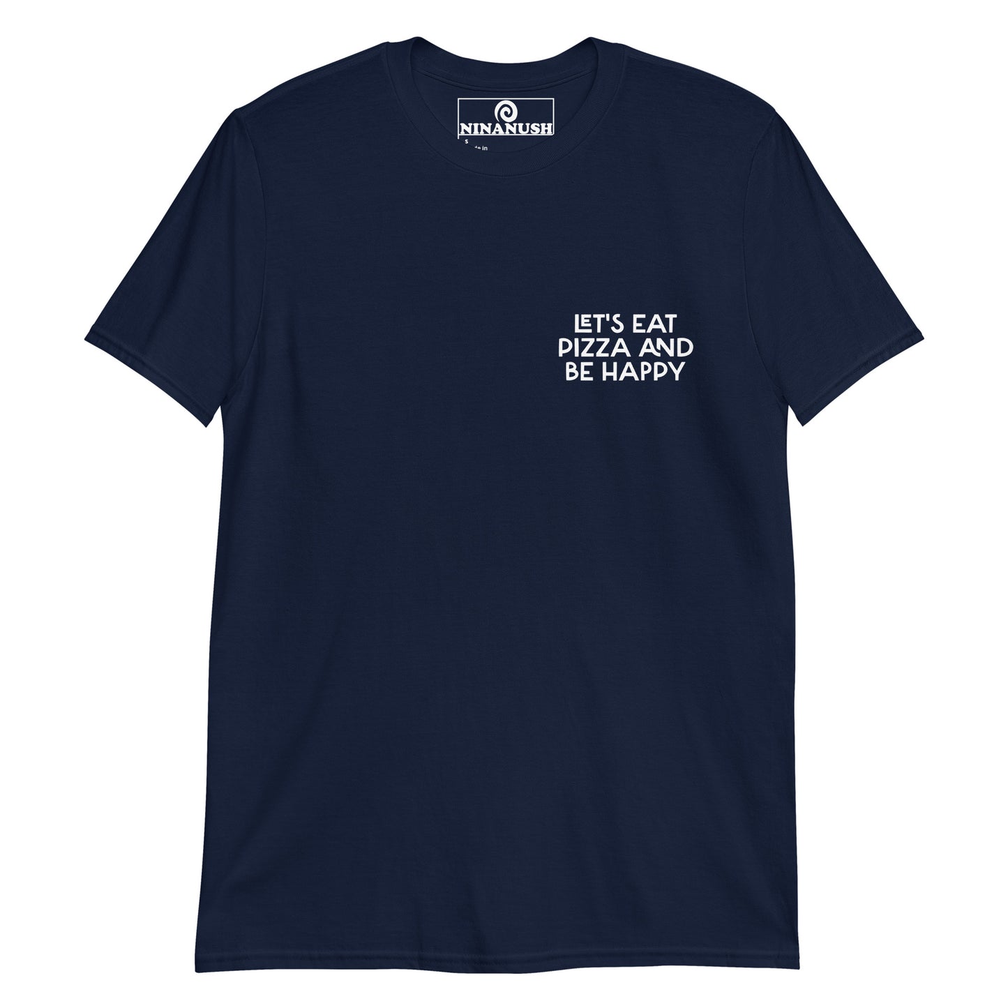 Navy let's eat pizza and be happy saying t-shirt from Nina's Funky Shop by ninanush - This funky foodie t-shirt is the perfect shirt for pizza lovers. It's a classic cotton shirt that's soft and comfortable with the words "Let's eat pizza and be happy" expertly printed on the front. Add a little personality to your style in this pizza enthusiast tee shirt, or give it as a gift for a quirky tee aficionado.