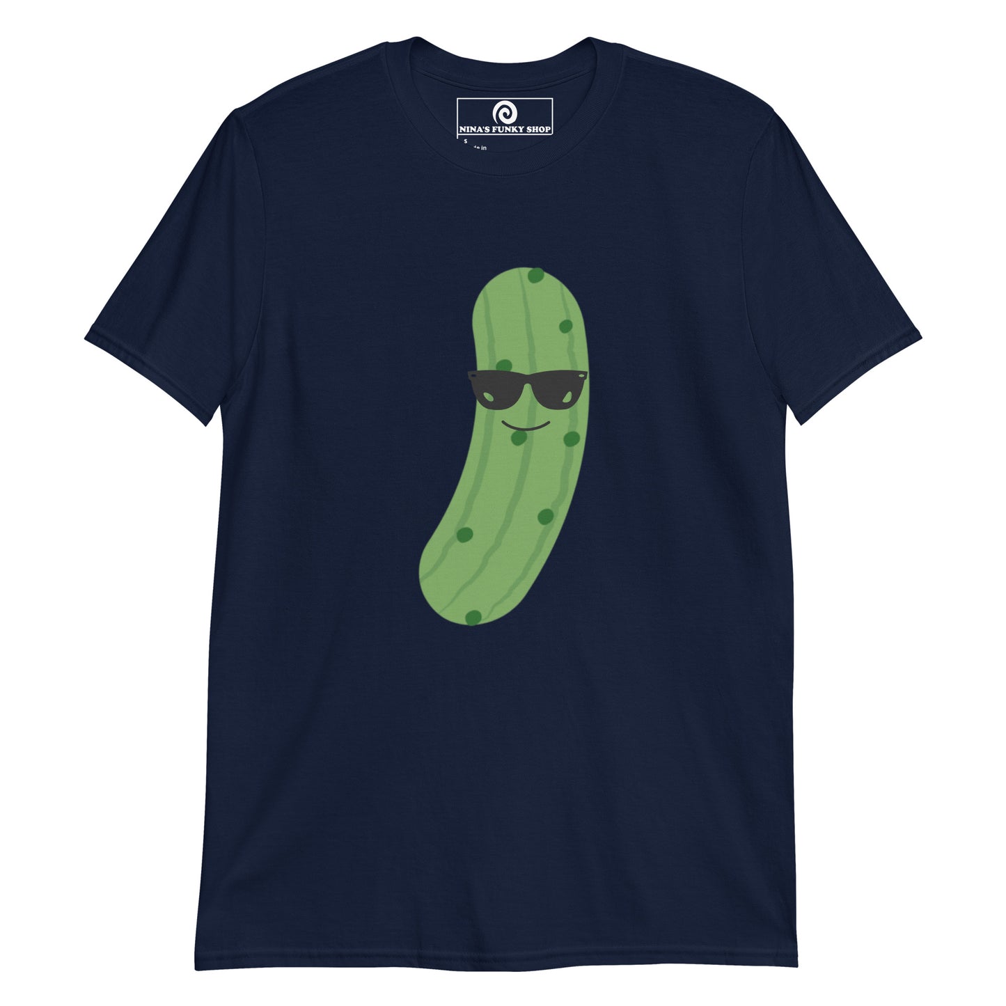 Navy Funny Pickle T-shirt - Our Cool Pickle T-shirt is soft, comfortable and comes in a variety of colors with a funny pickle design, expertly printed on the front. The perfect graphic tee for pickle lovers and foodies of all kinds. Stand out in our sarcastic graphic tees and funny foodie apparel. Designed by Nina and made just for you!
