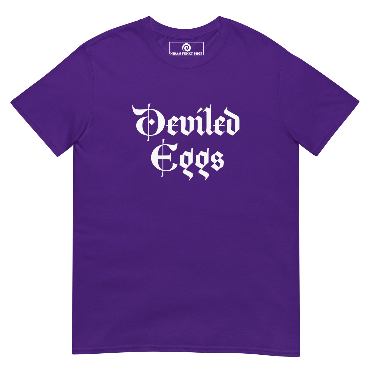 Purple Deviled Eggs T-Shirt - Big fan of Deviled Eggs? Looking for a gift for a foodie? Our Deviled Eggs T-Shirt is soft, comfortable and made just for you. It's a funny t-shirt that comes in a variety of colors with "deviled eggs", expertly printed on the front.