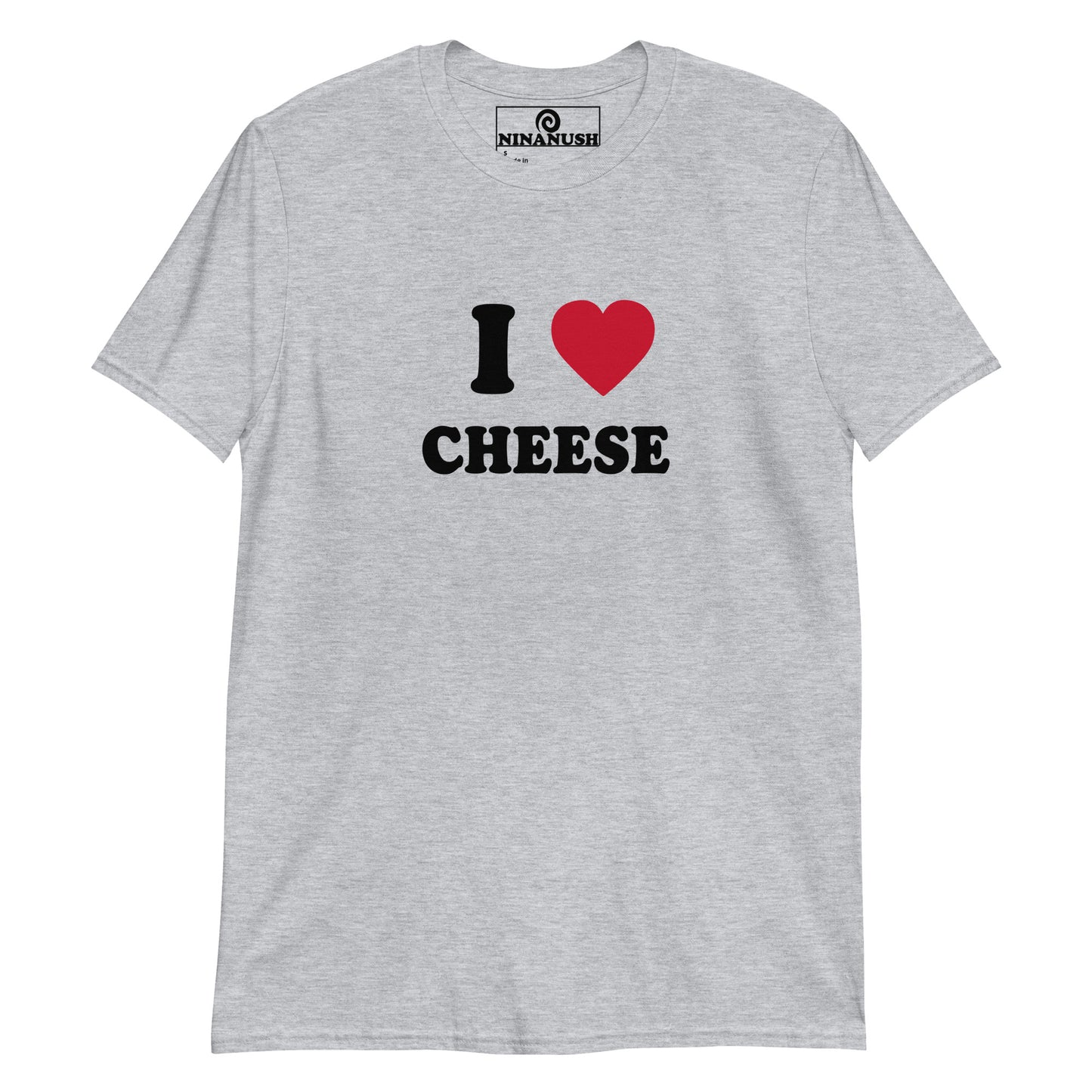Gray I Heart Cheese T-shirt - Do you love cheese? Looking for a gift for a cheese lover? Our I Heart Cheese T-shirt is just what you need. It's a soft and comfortable cotton shirt with classic I Heart Cheese design, expertly printed on the front. The perfect tee for everyday foodies and cheese enthusiasts. Celebrate your favorite foods in our funky foodie clothing, designed by Nina and made just for you.