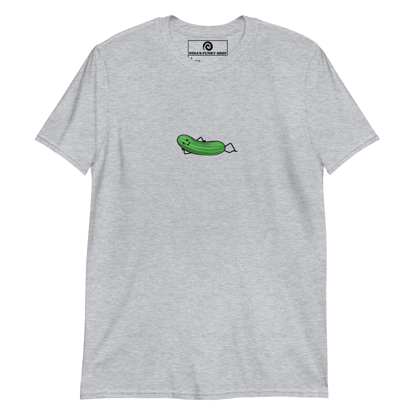 Gray Pickles T-shirt for Foodies - Love pickles? Looking for a unique graphic tee for your favorite pickle enthusiast? Our Lounging Pickle Design T-shirt is just what you need. It's a soft and comfortable shirt with a hand drawn design of a happy pickle, expertly printed on the front. Stand out in this pickle lover t-shirt. It's the perfect funky tee for the pickle friend and a quirky tee for everyday.