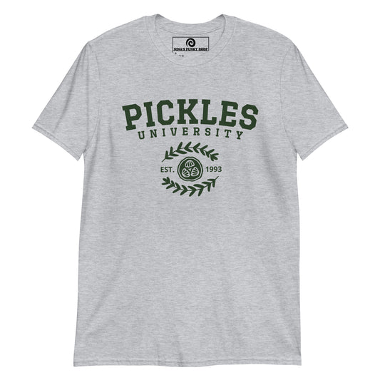 Gray pickle t-shirt - Are you a pickle enthusiast? Looking for a unique gift for a pickle lover? Our Pickle University 1993 T-Shirt is soft, comfortable and just what you need. It's a funny pickle t-shirt that's perfect for pickle lovers and foodies of all kinds. Looking for something personalized? Shoot us an email!