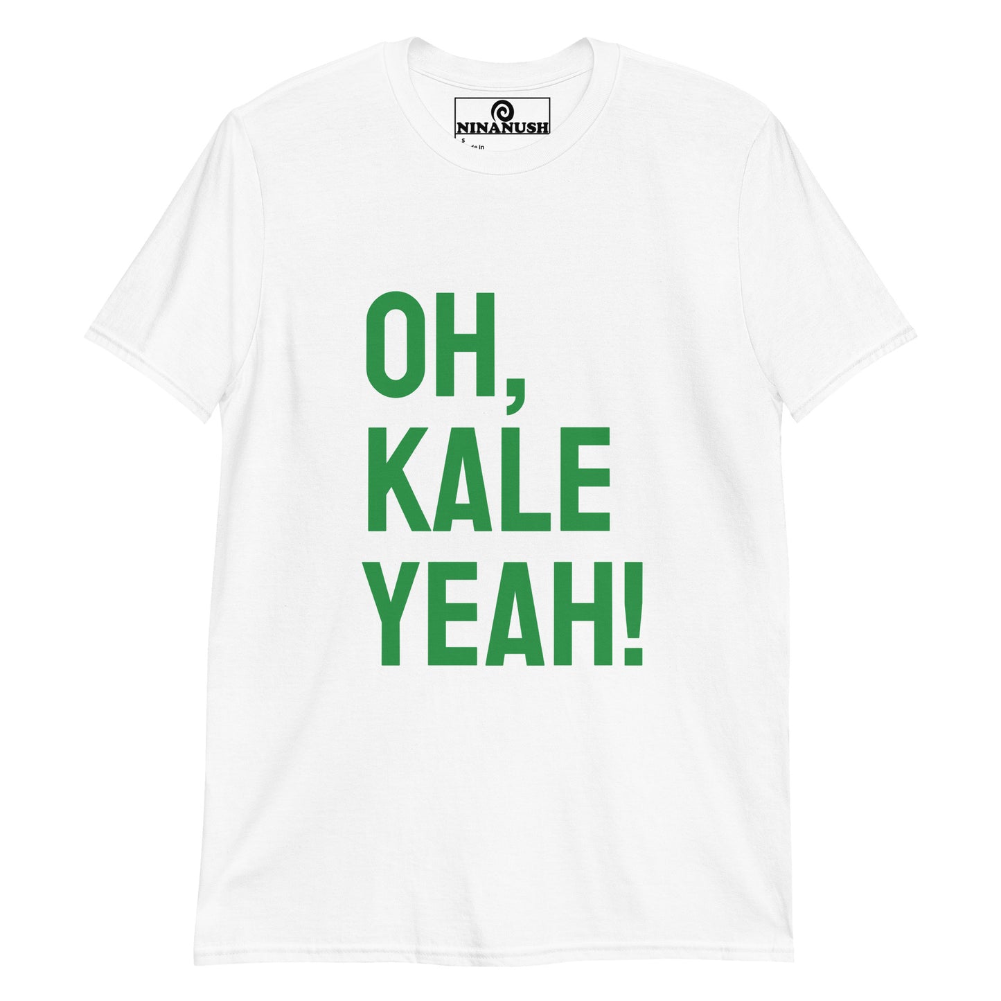 White oh, kale yeah! t-shirt from Nina's Funky Shop by ninanush - This kale t-shirt is a cotton tee that comfortable and stands out with a quirky kale exclamation. It's a funny food t-shirt for kale enthusiasts and weird t-shirt lovers of all kinds. Add a little personality to your everyday outfits with this Oh, Kale Yeah! Shirt. It's designed by Nina and made just for you.