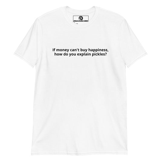 White Pickles T-Shirt - Love pickles? Looking for a gift for a pickle lover? This cotton pickles t-shirt is just what you need. It's a classic shirt with a funny pickle saying, expertly printed on the front. Eat your favorite pickles and let your t-shirt do the talking. Looking for something personalized? Shoot us an email!