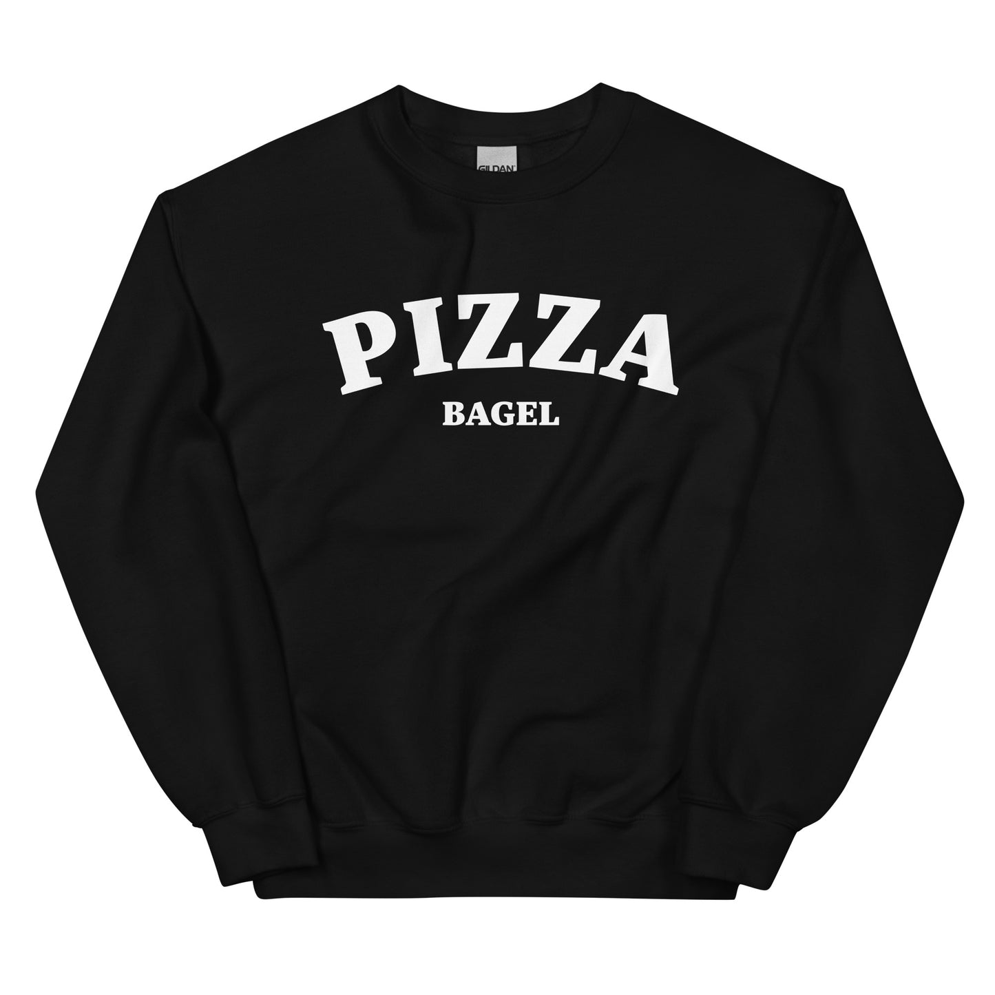Black pizza bagel sweatshirt - This pizza bagel sweatshirt is must-have for all pizza bagel enthusiasts! It's a classic crew neck sweatshirt that's soft, comfortable and shows your love of pizza bagels. This funny food sweatshirt is perfect for cozy nights, streetwear or a funny gift for foodies. Make a statement in this pizza bagel lover sweatshirt.
