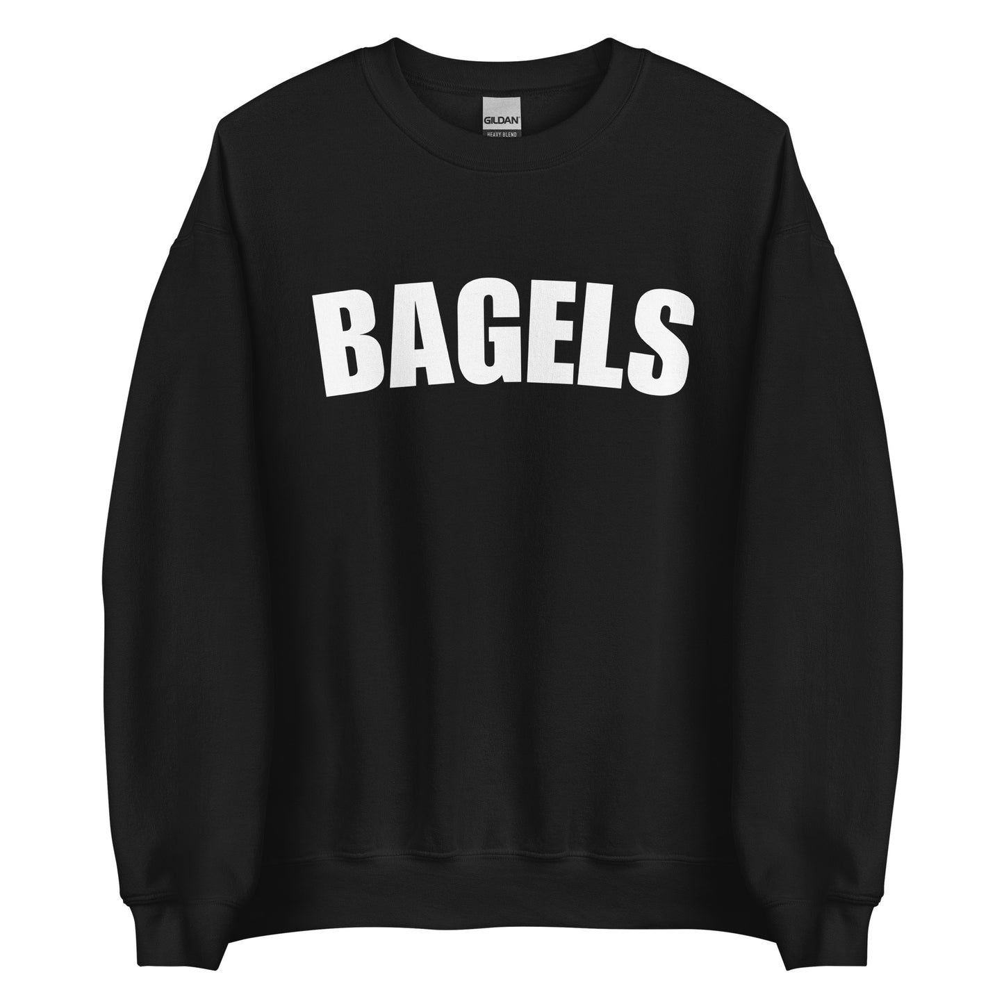 Black college style bagels sweatshirt from Nina's Funky Shop by ninanush - Our Bagels Sweatshirt is soft, comfortable and a perfect foodie sweatshirt for bagel lovers. It's a unisex, classic crew neck sweatshirt that comes in a variety of colors with the word "Bagel", expertly printed on the front. Perfect for cozy nights in or stand out streetwear for foodies, this sweatshirt is designed by Nina and made just for you.