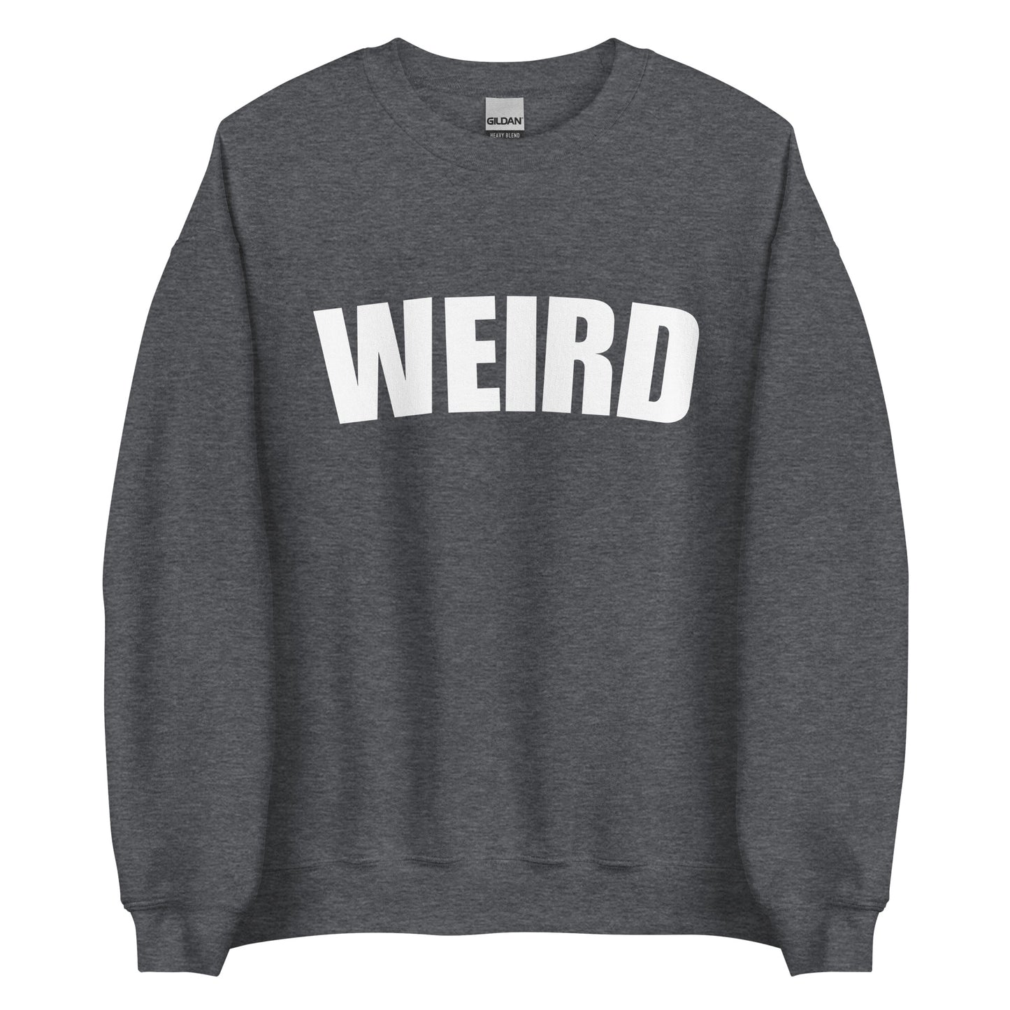 Dark Gray Weird Sweatshirt from Nina's Funky Shop by ninanush - Stay weird in this soft and comfortable varsity sweatshirt. It's a unisex, crew neck sweatshirt that comes in a variety of colors with "Weird", expertly printed on the front. Perfect for cozy nights in or stand out streetwear, this weird sweatshirt is designed by Nina and made just for you.