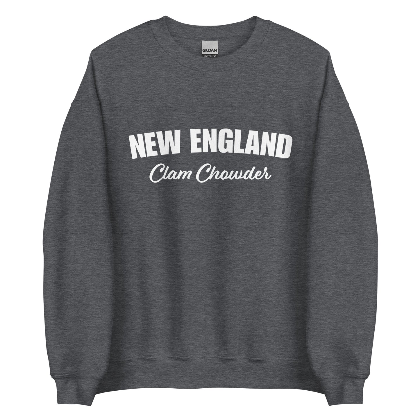 Dark Gray New England Clam Chowder Sweatshirt from Nina's Funky Shop by ninanush - Do you love New England Clam Chowder? Looking for a gift for your favorite New Englander? Introducing our New England Clam Chowder Sweatshirt! It's soft, comfortable and a funny foodie sweatshirt for Chowder lovers. This crew neck sweatshirt comes in a variety of colors with "New England Clam Chowder" on the front.