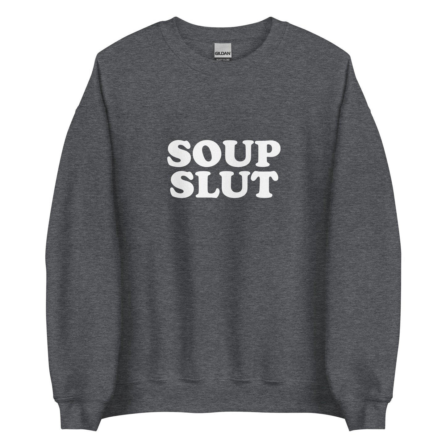 Dark Gray soup slut sweatshirt from Nina's Funky Shop by ninanush - Do you love soup? Looking for a funny gift for a friend? Our Soup Slut Sweatshirt is soft, comfortable and just what you need. It's a unisex foodie sweatshirt that comes in a variety of colors with "soup slut", expertly printed on the front. A perfect funny foodie sweatshirt for cozy nights in or stand out soup lover streetwear.