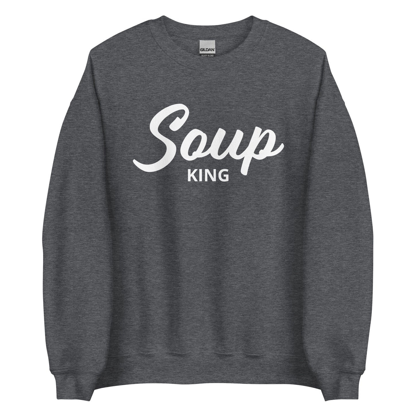 Dark Gray Soup King Sweatshirt from Nina's Funky Shop by ninanush - Do you love soup? Looking for a funny gift for a soup lover? Our Soup King Crewneck Sweatshirt is just what you need. It's a unisex soup sweatshirt that comes in a variety of colors with "soup king" on the front. This funny soup sweatshirt is made just for you. Celebrate your favorite foods in our funky foodie apparel.
