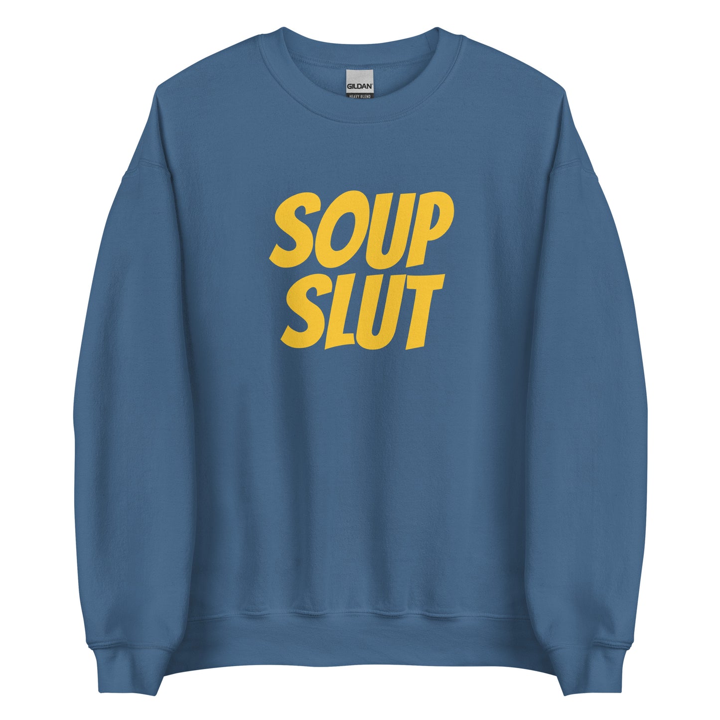 Indigo Blue Soup Slut Sweatshirt from Nina's Funky Shop by ninanush - Do you love soup? Looking for a funny gift for a friend? Our Soup Slut Crew Neck Sweatshirt is soft, comfortable and just what you need. It's a unisex foodie sweatshirt with "soup slut", expertly printed on the front. A perfect funny foodie sweatshirt for cozy nights in or stand out soup lover streetwear.