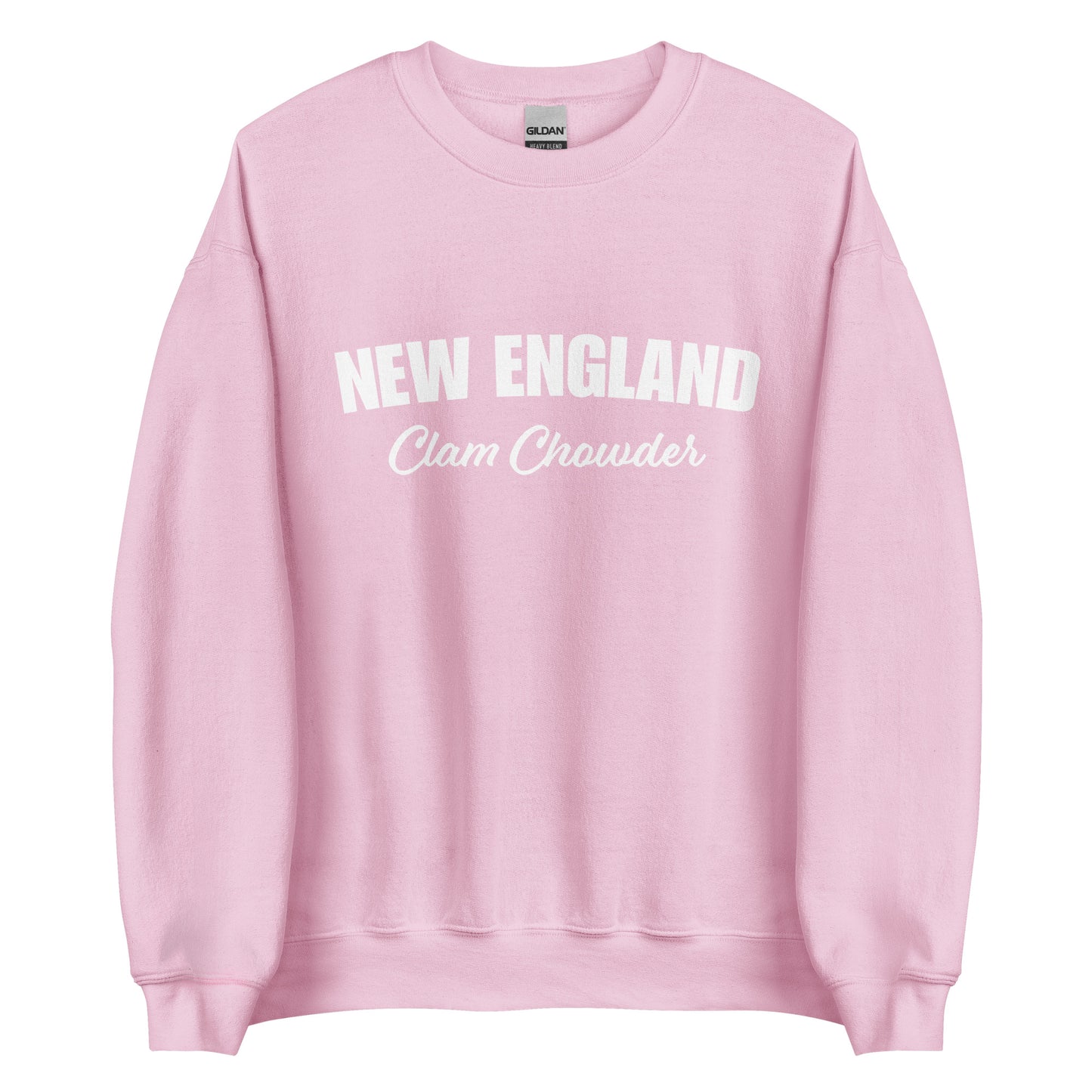 Light Pink New England Clam Chowder Sweatshirt from Nina's Funky Shop by ninanush - Do you love New England Clam Chowder? Looking for a gift for your favorite New Englander? Introducing our New England Clam Chowder Sweatshirt! It's soft, comfortable and a funny foodie sweatshirt for Chowder lovers. This crew neck sweatshirt comes in a variety of colors with "New England Clam Chowder" on the front.
