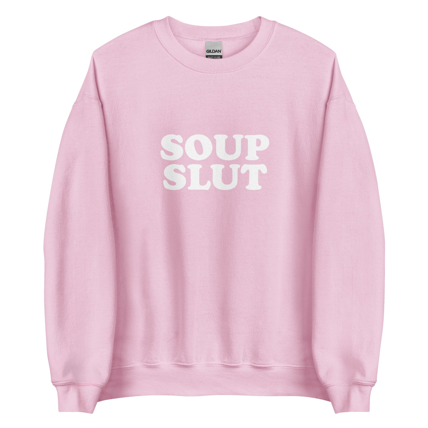 Light Pink soup slut sweatshirt from Nina's Funky Shop by ninanush - Do you love soup? Looking for a funny gift for a friend? Our Soup Slut Sweatshirt is soft, comfortable and just what you need. It's a unisex foodie sweatshirt that comes in a variety of colors with "soup slut", expertly printed on the front. A perfect funny foodie sweatshirt for cozy nights in or stand out soup lover streetwear.